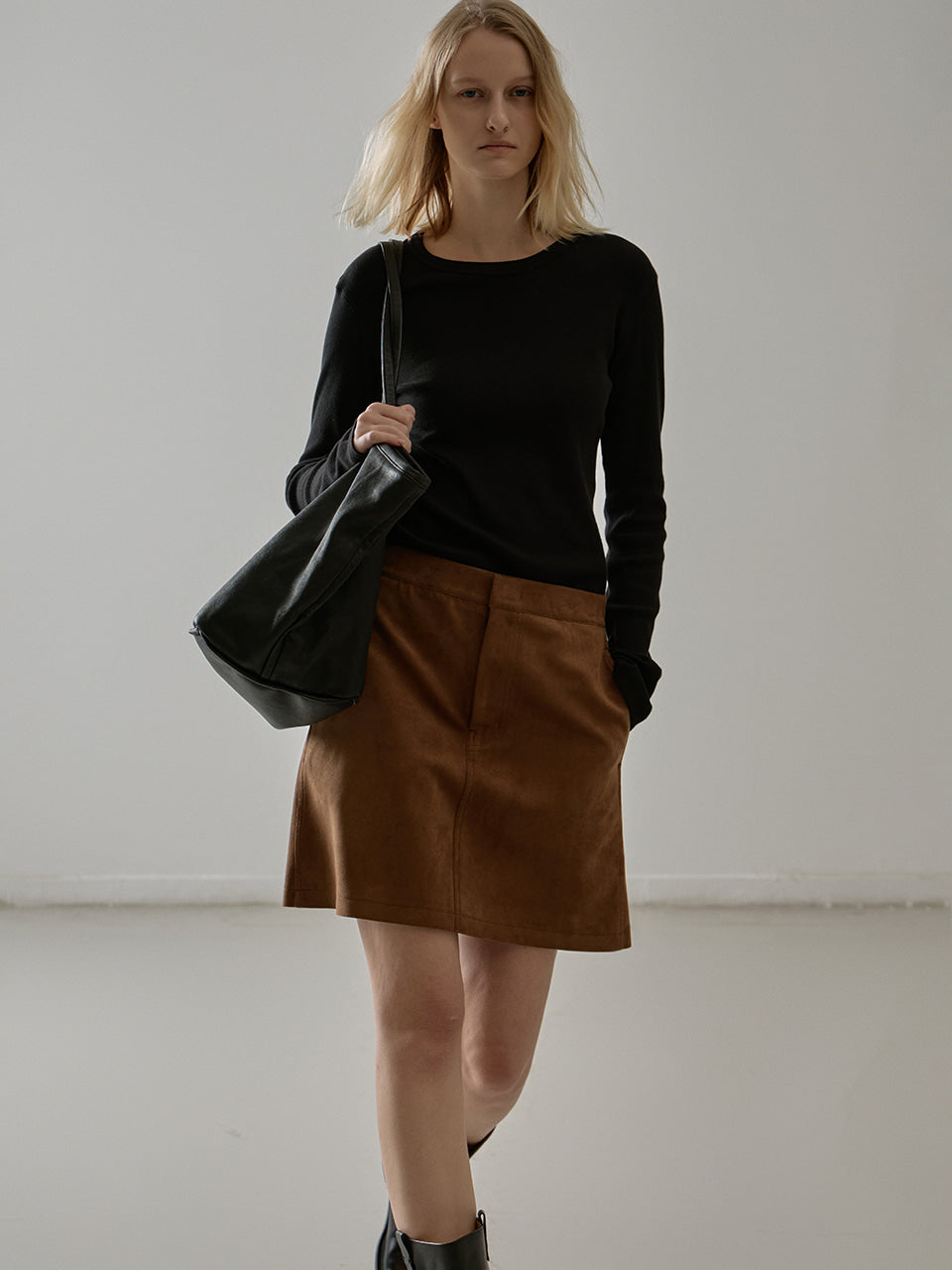Facade Pattern Suede Mini Skirt camel