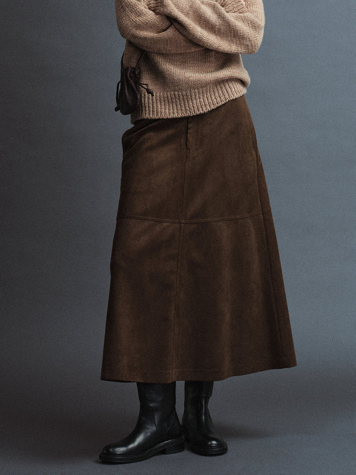 Facade Pattern Suede Flare Skirt brown