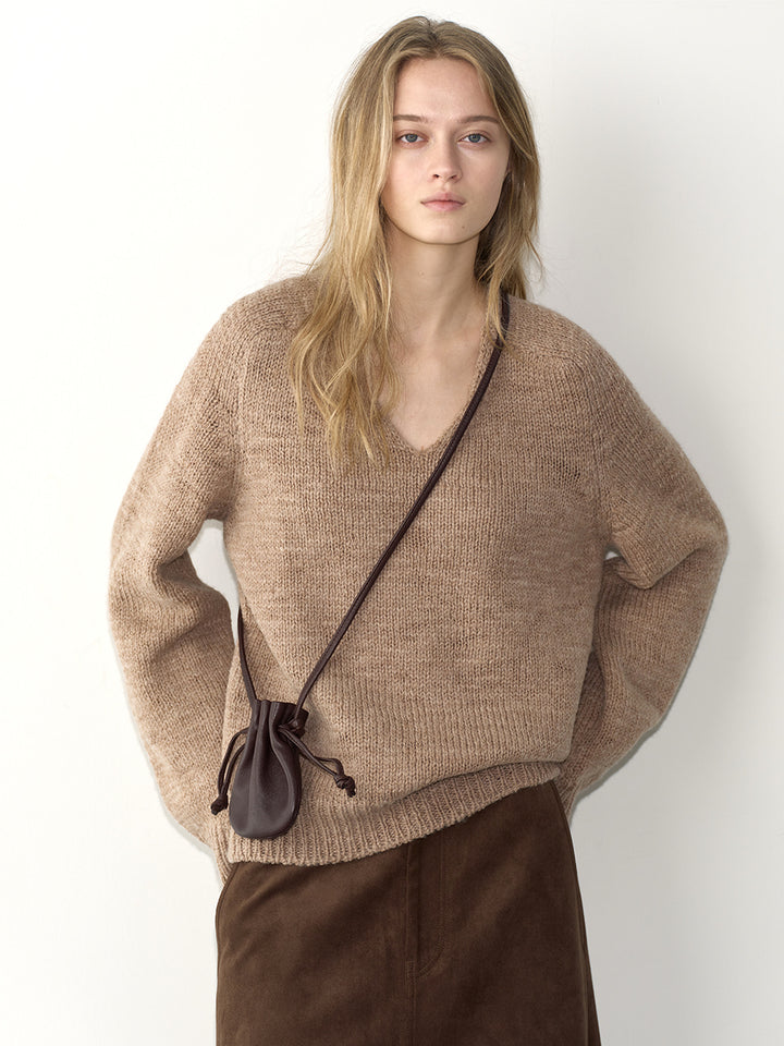 Facade Pattern Textured V-neck Knitwear beige