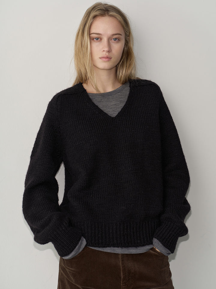 Facade Pattern Textured V-neck Knitwear black