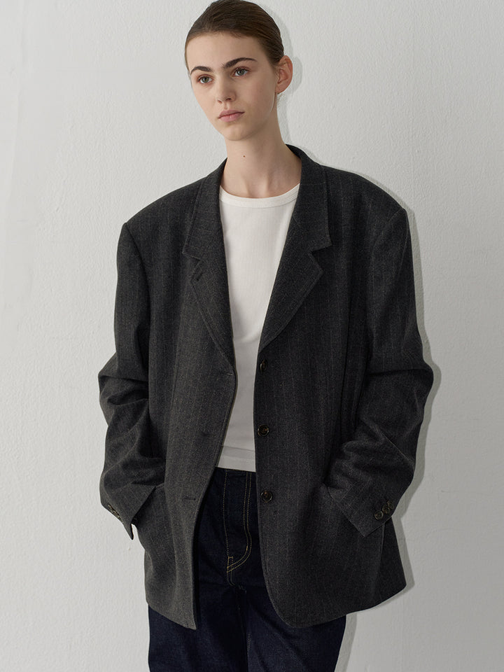 Facade Pattern Timeless 3-Button Jacket charcoal stripe