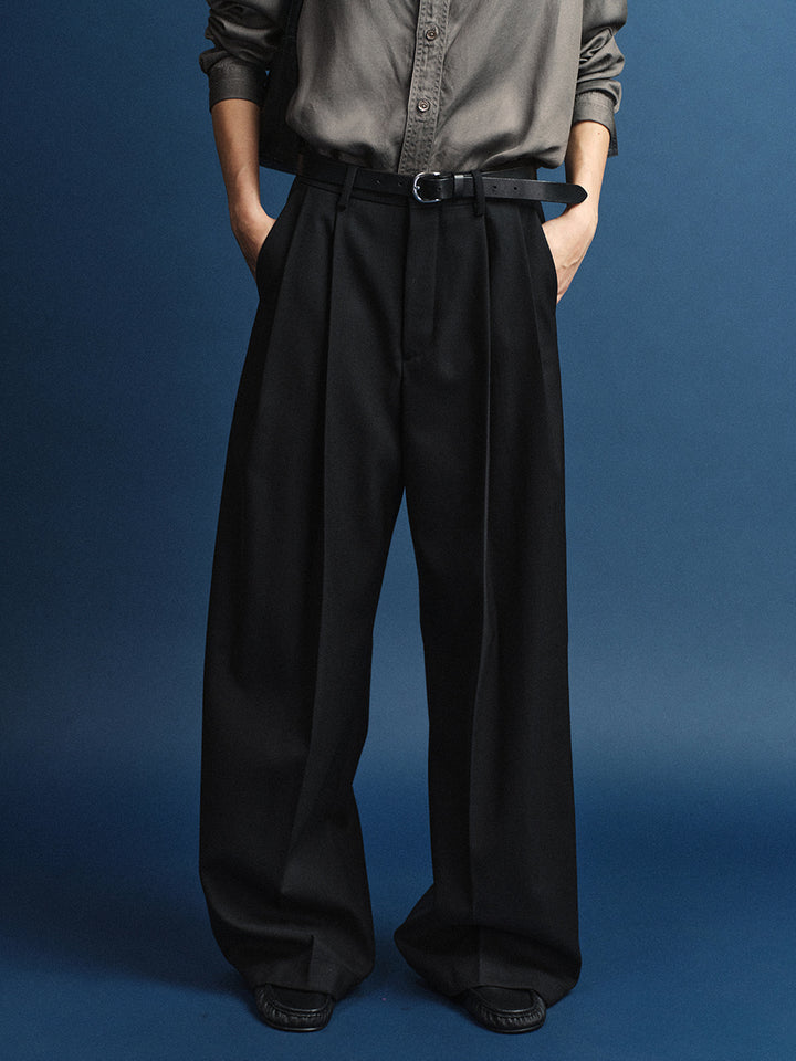 Facade Pattern Timeless Double Pleated Wide Pants black