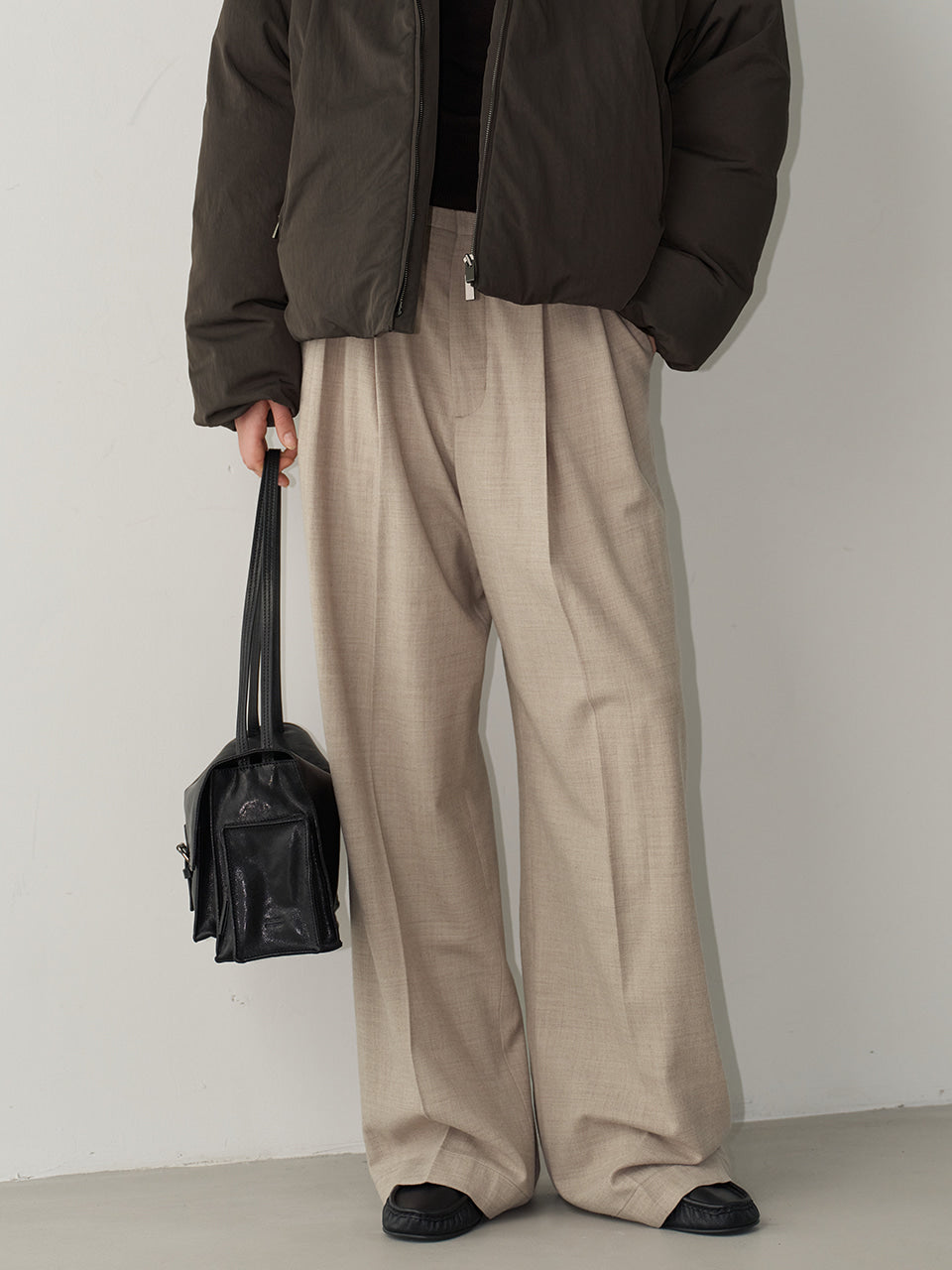 Facade Pattern Timeless Double Pleated Wide Pants oatmeal