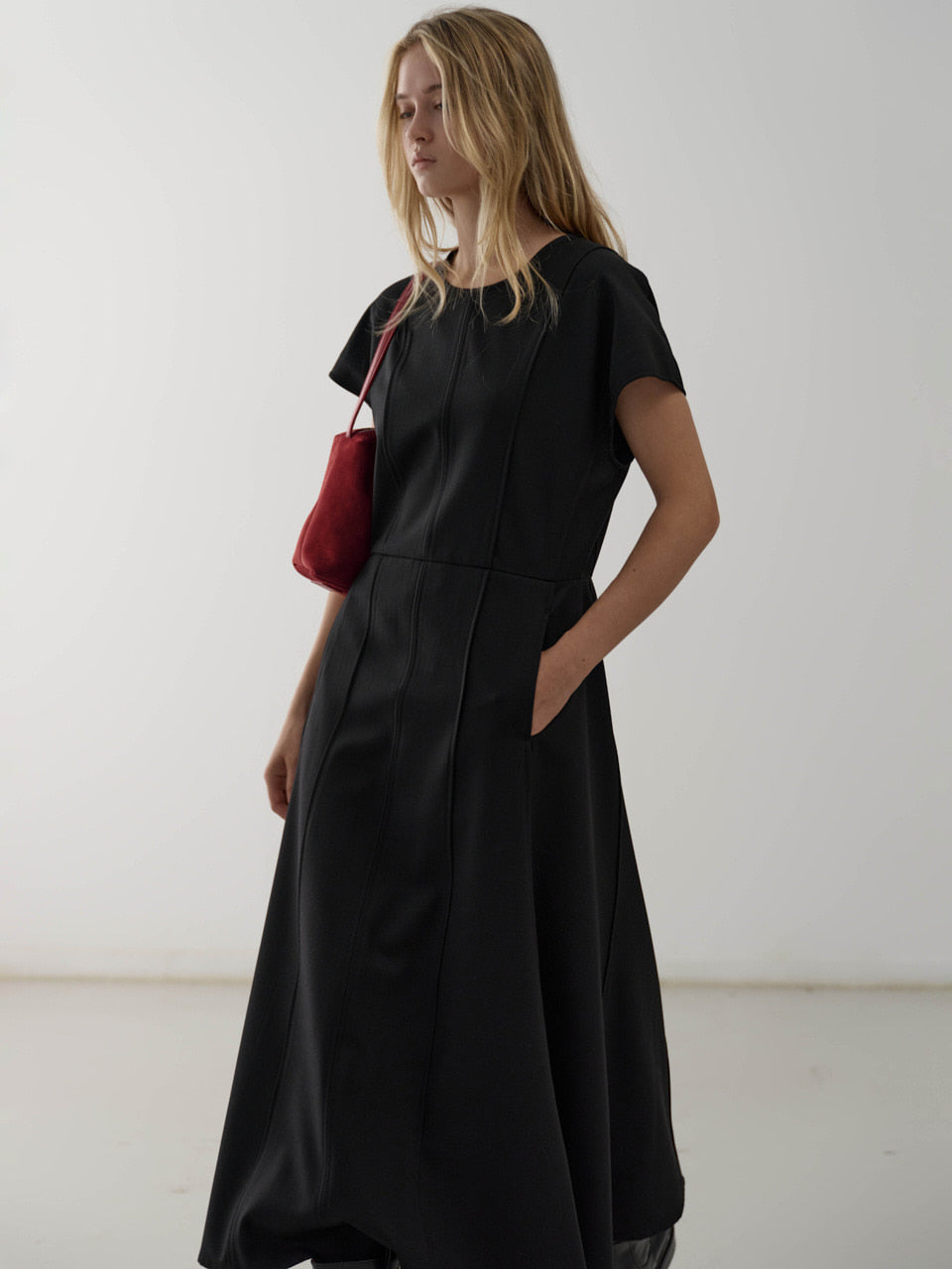 Facade Pattern Timeless Wool Pintuck Dress black