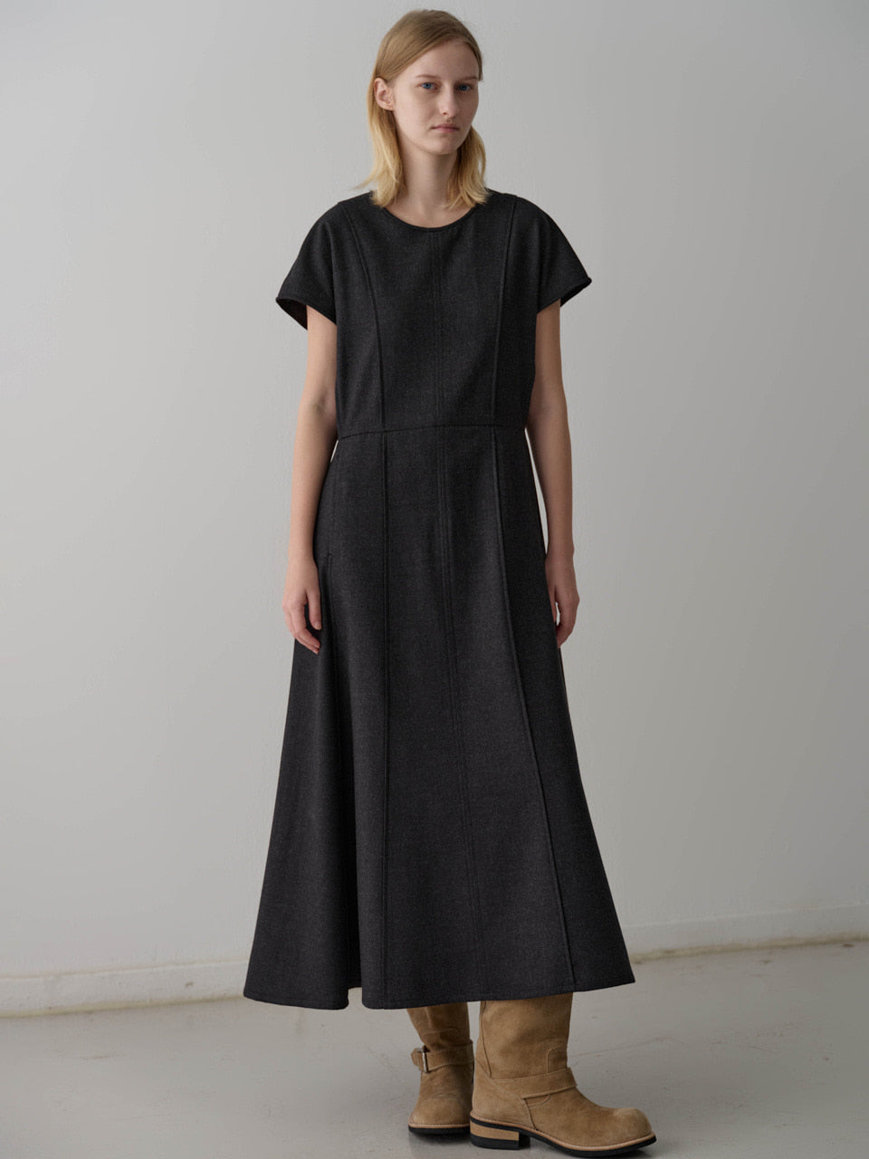 Facade Pattern Timeless Wool Pintuck Dress dark charcoal