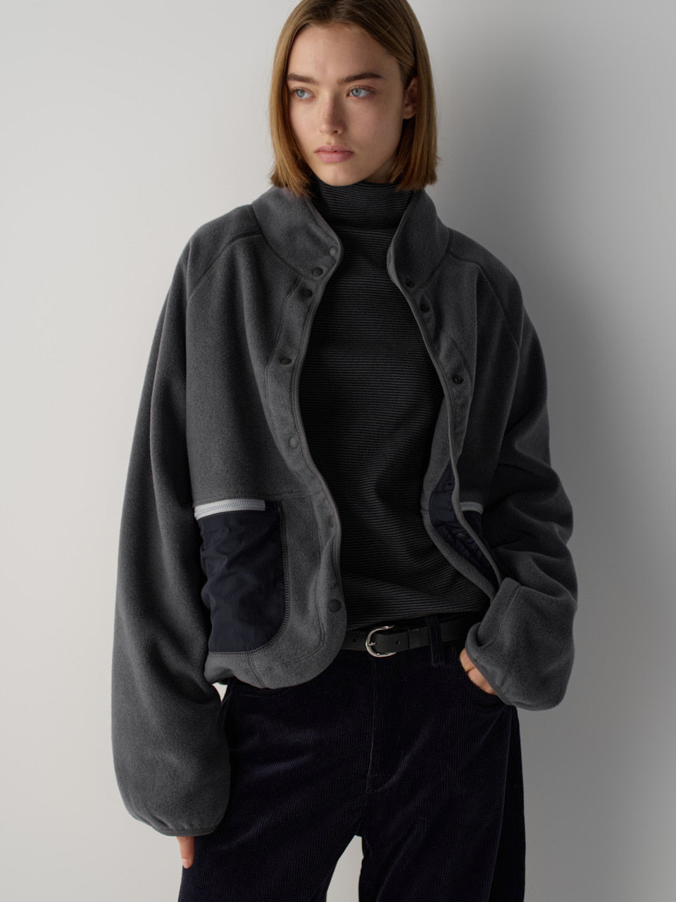 Facade Pattern Utility Wool Fleece Jumper dark grey