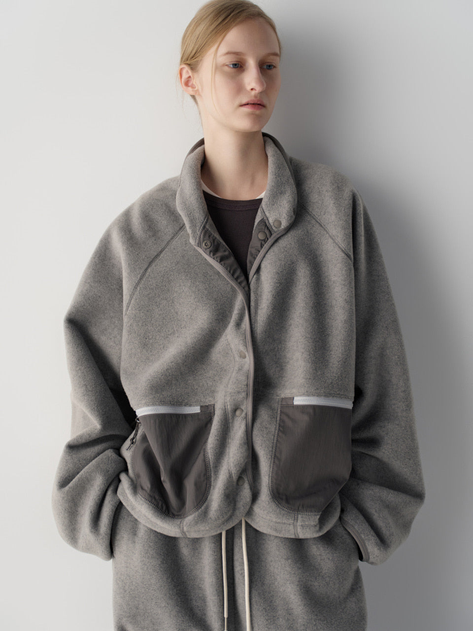 Facade Pattern Utility Wool Fleece Jumper melange charcoal