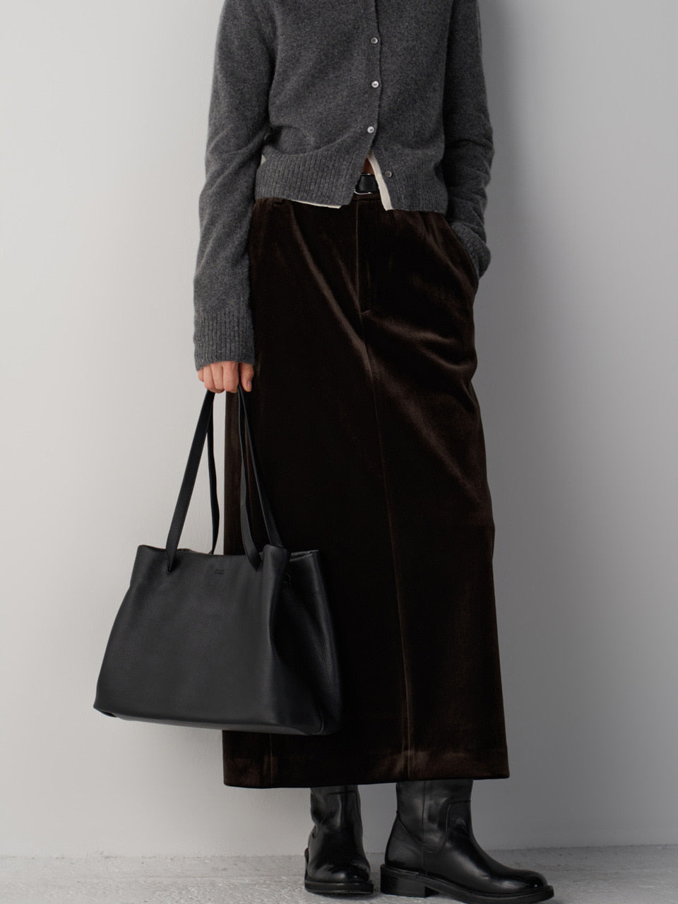 Facade Pattern Velvet Maxi Skirt brown