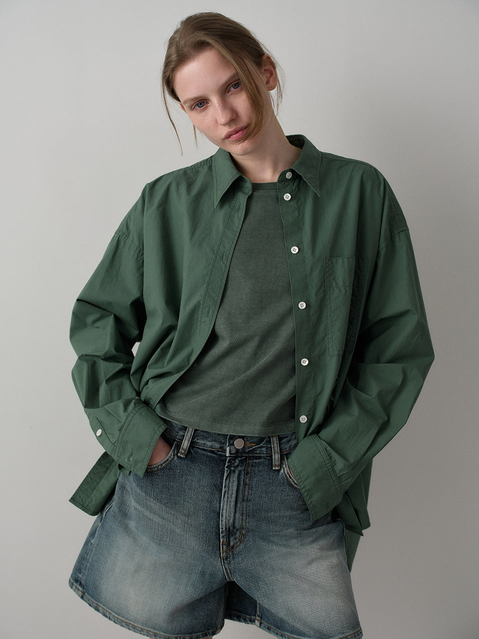Facade Pattern Vintage Cotton Shirt deep green