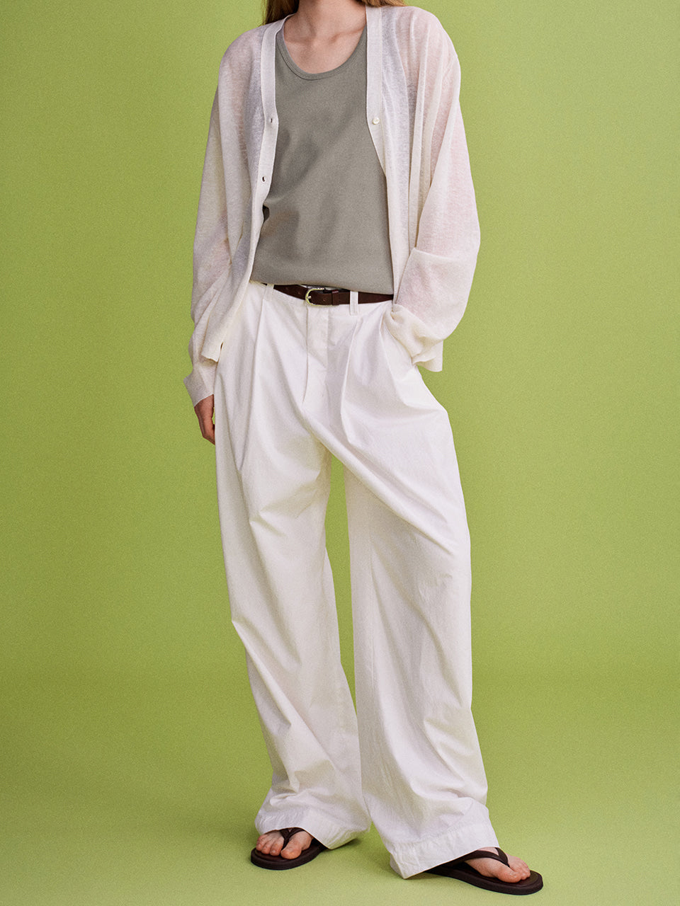 Facade Pattern Vintage Cotton Two-Pleat Wide Pants white