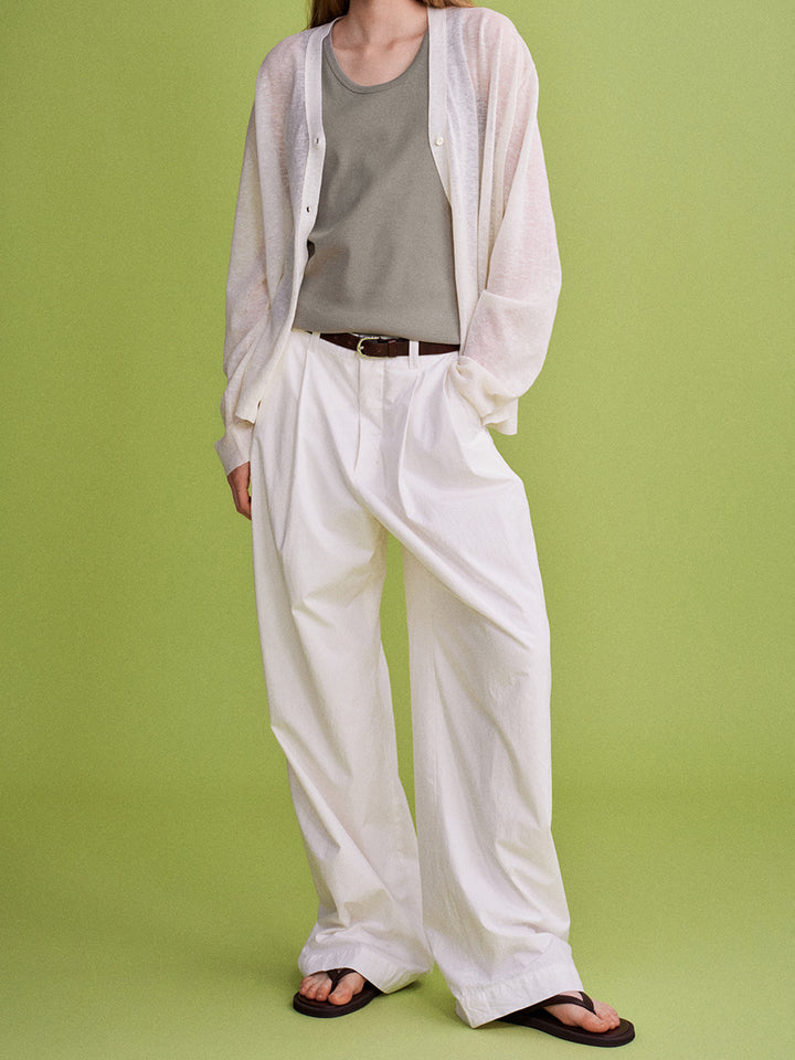 Facade Pattern Vintage Cotton Two-Pleat Wide Pants white
