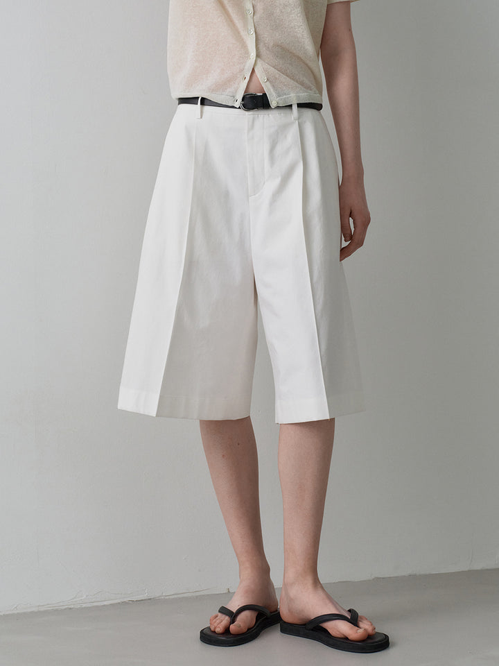 Facade Pattern Vintage Cotton Wide Bermuda Pants white
