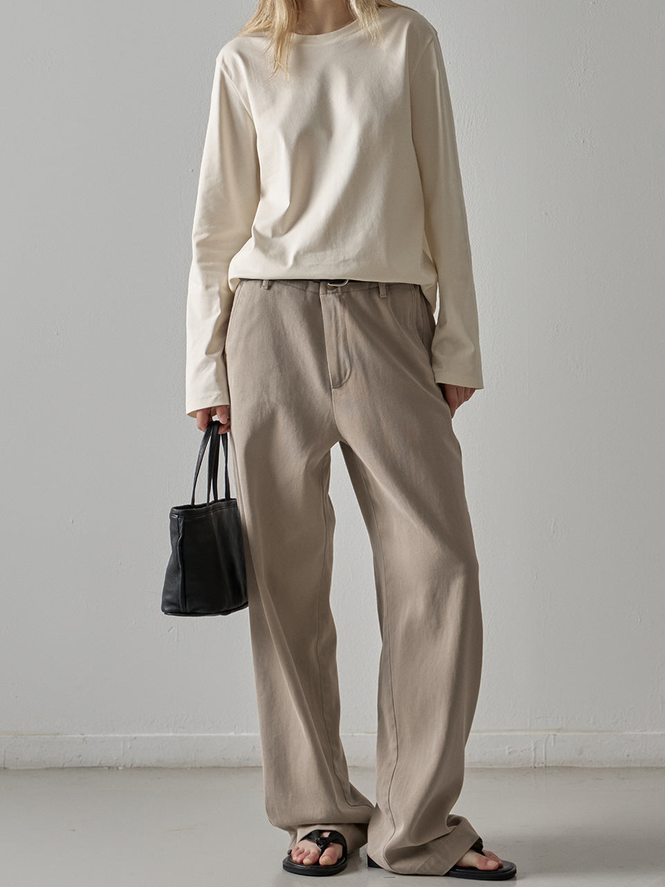 Facade Pattern Washed Cotton Straight Pants olive beige