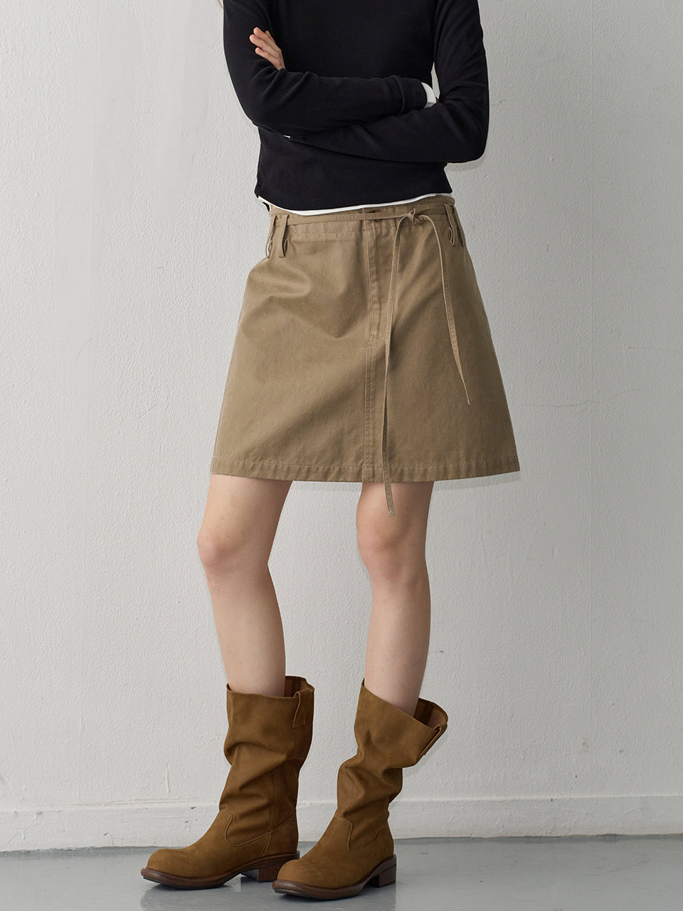 Facade Pattern Waxed Cotton Mini Skirt beige