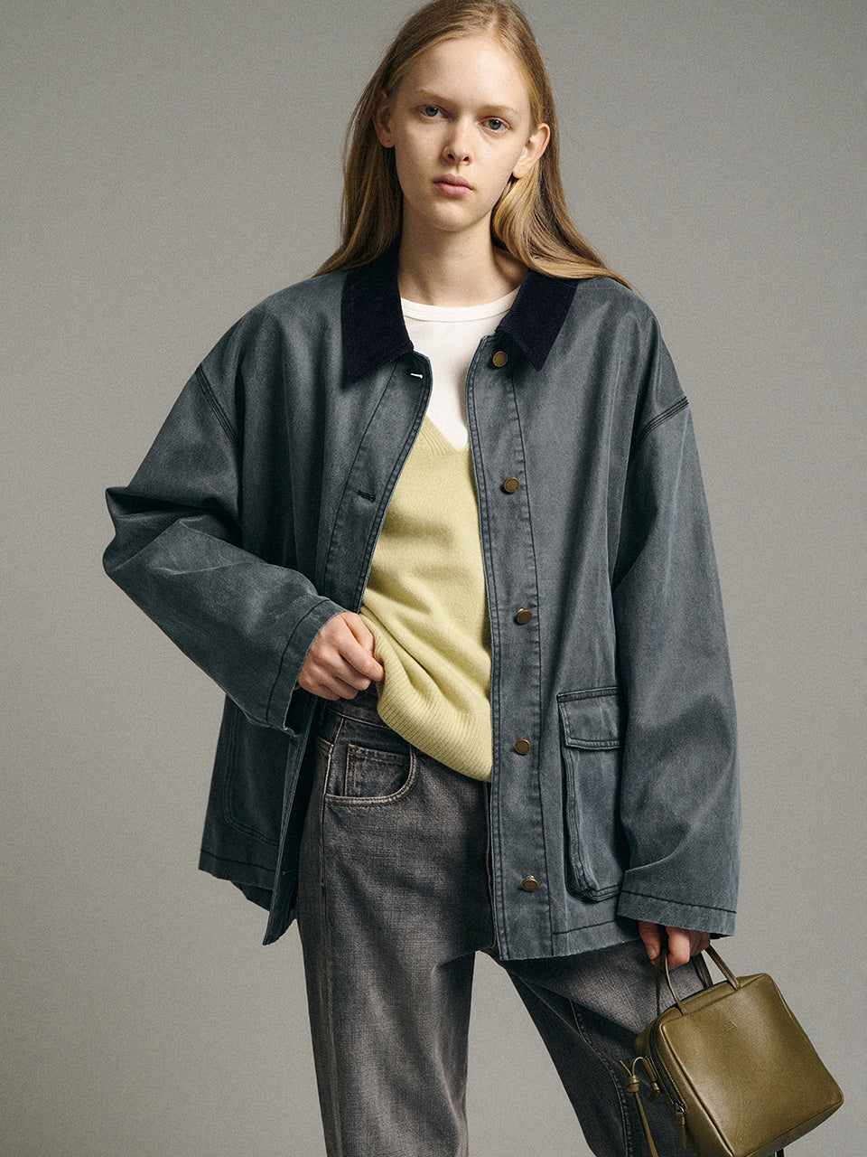 Facade Pattern Waxed Cotton Work Jacket navy