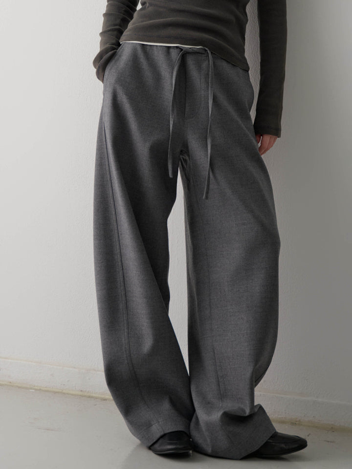 Facade Pattern Wide Curved Banding Pants charcoal
