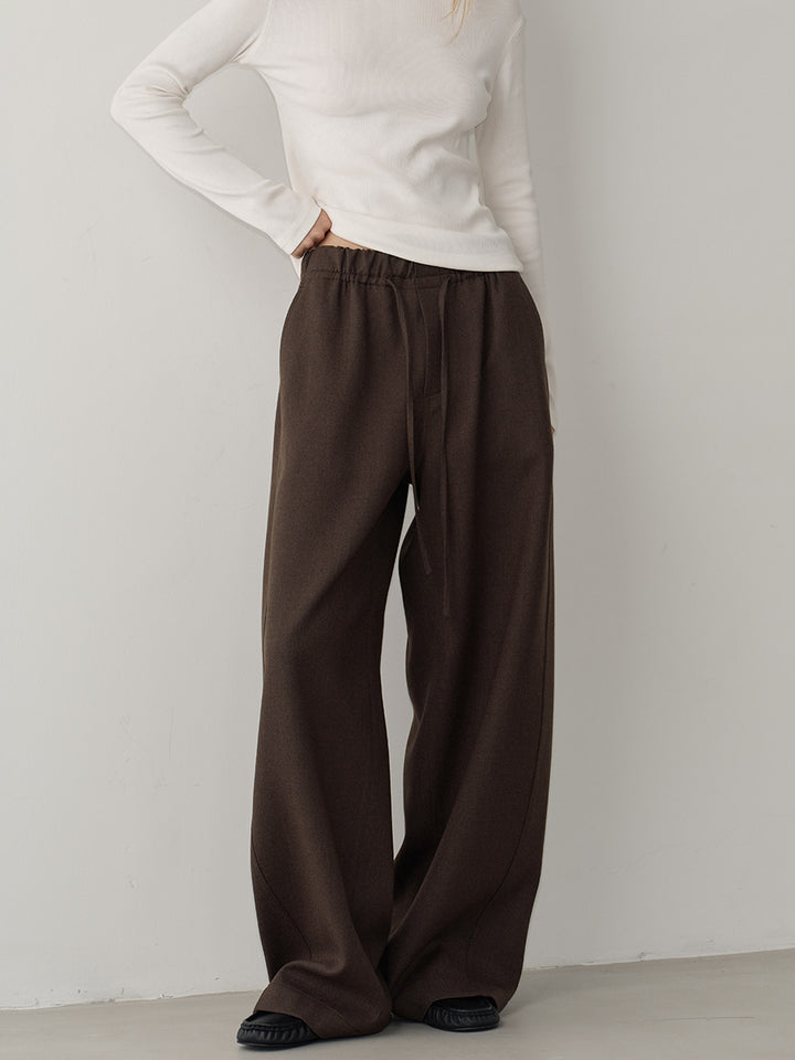 Facade Pattern Wide Curved Banding Pants dark brown
