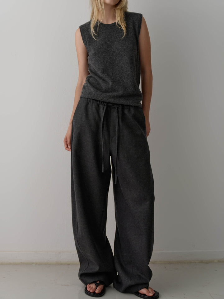 Facade Pattern Wide Curved Banding Pants dark charcoal
