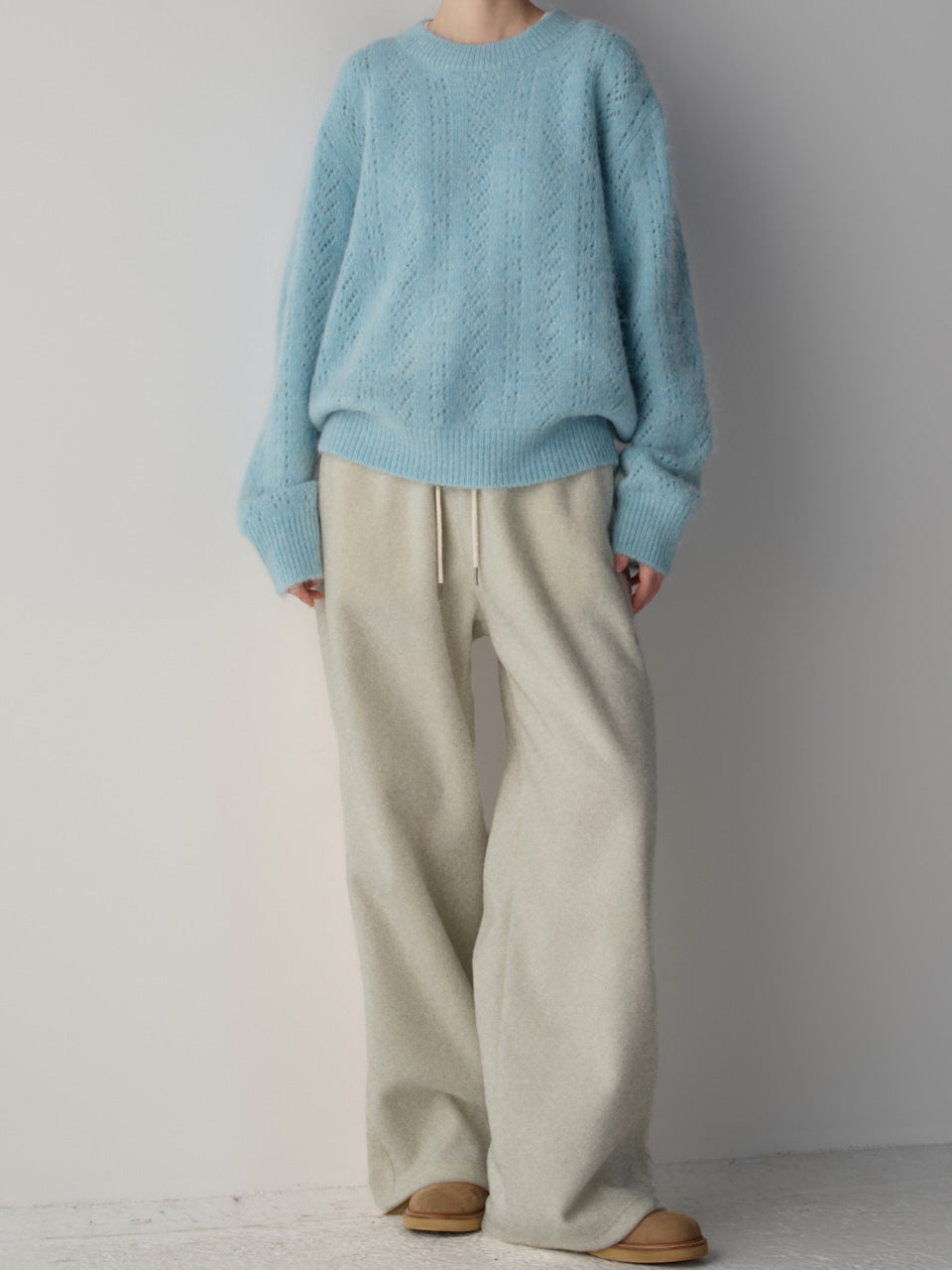 Facade Pattern Wool Fleece Banding Pants oatmeal