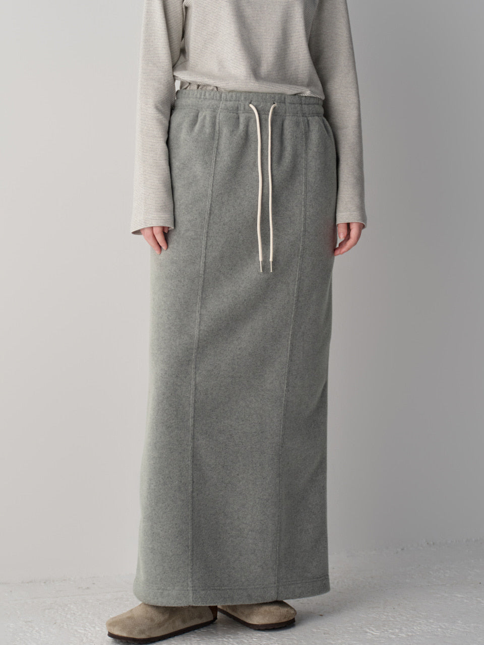 Facade Pattern Wool Fleece Banding Skirt melange charcoal