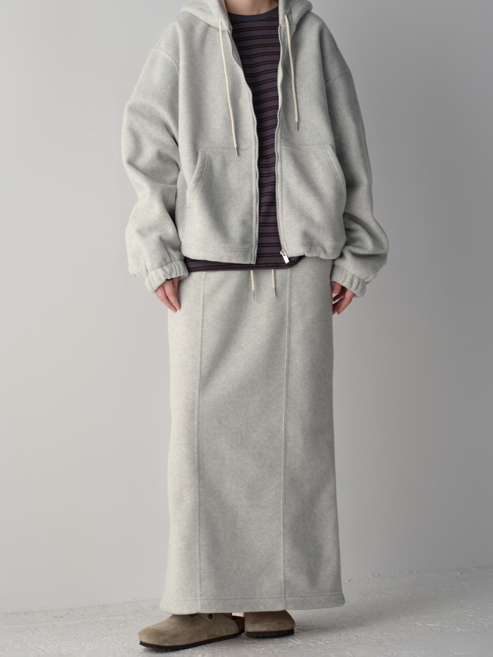 Facade Pattern Wool Fleece Banding Skirt melange grey