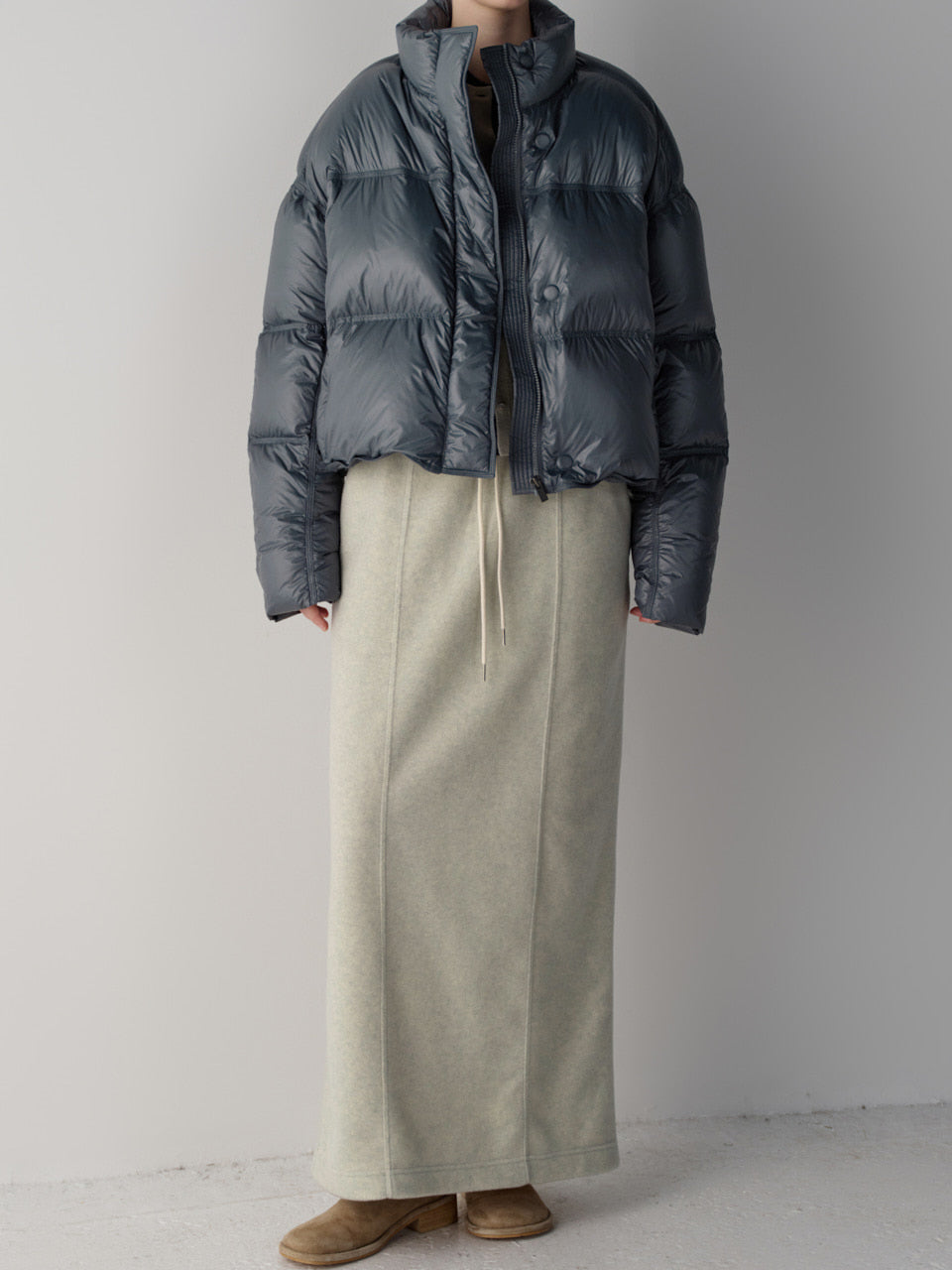 Facade Pattern Wool Fleece Banding Skirt oatmeal