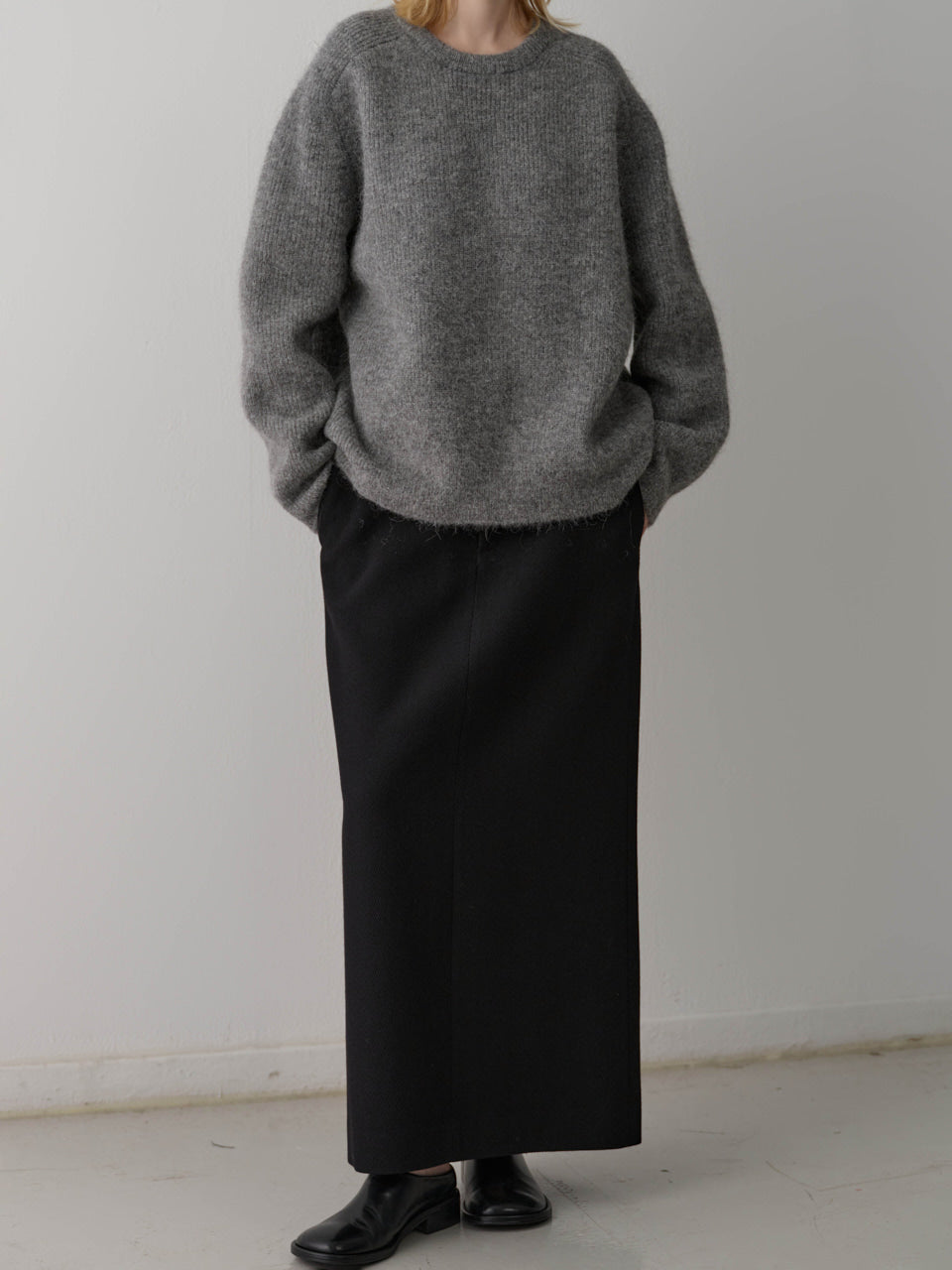 Facade Pattern Wool Twill Maxi Skirt black