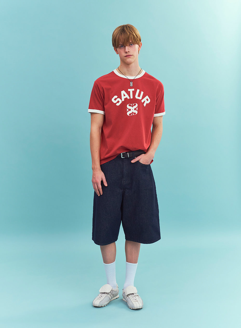 Satur Arch Logo Ringer T-Shirt - Red