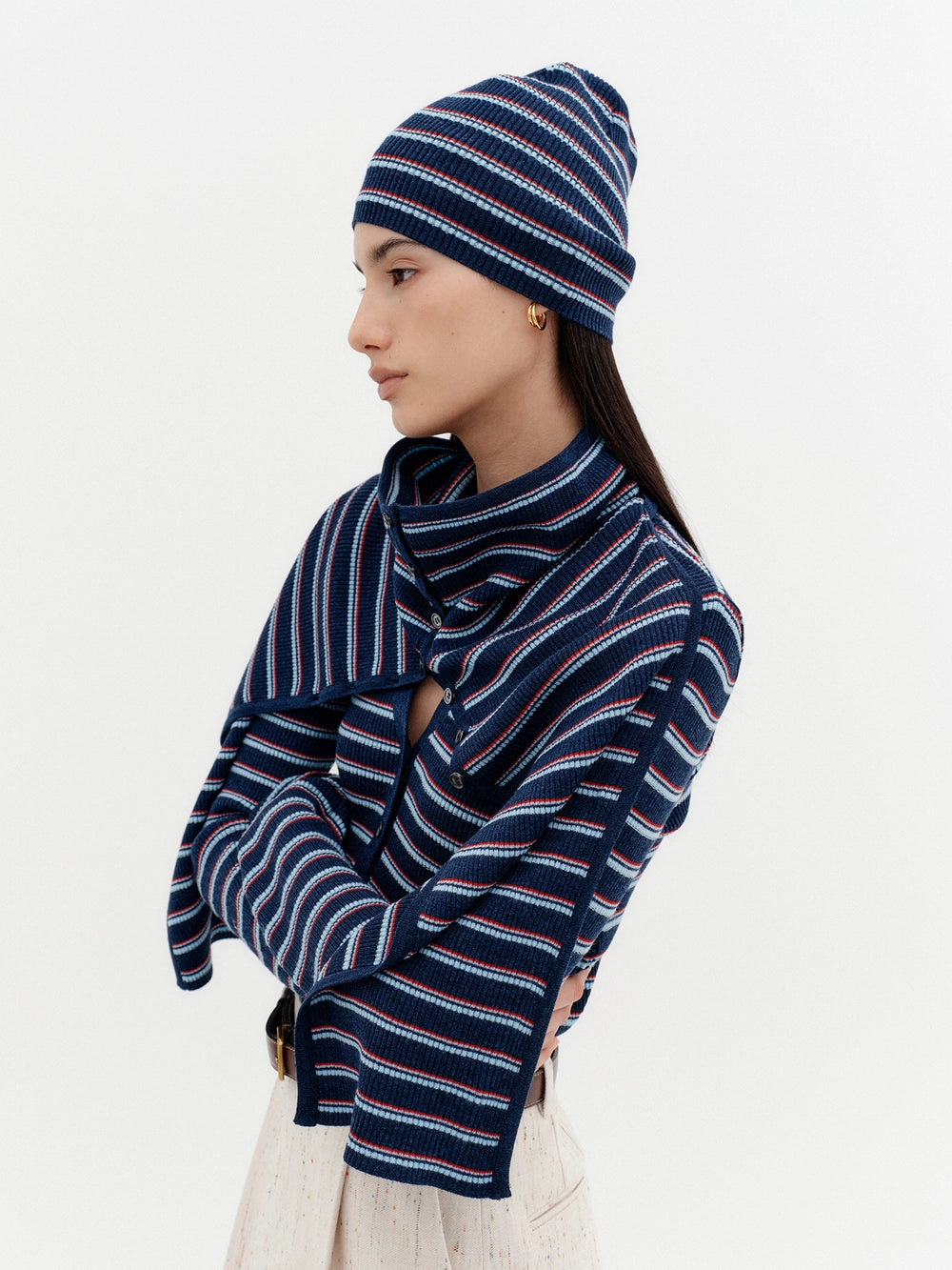EENK Striped Knit Beanie - Navy