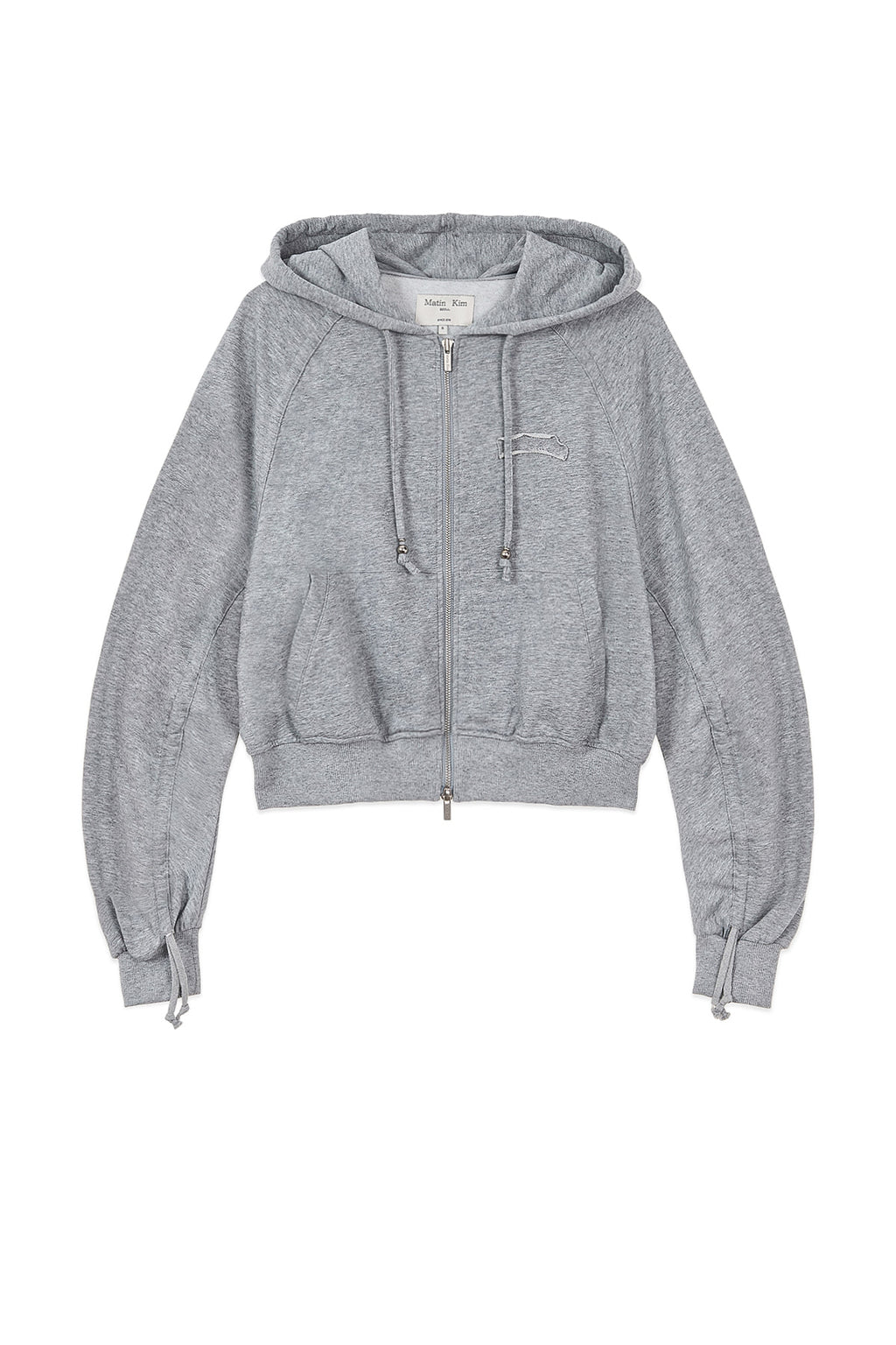 [matinkim] SLEEVE STRING DETAIL HOODY ZIP UP IN GREY