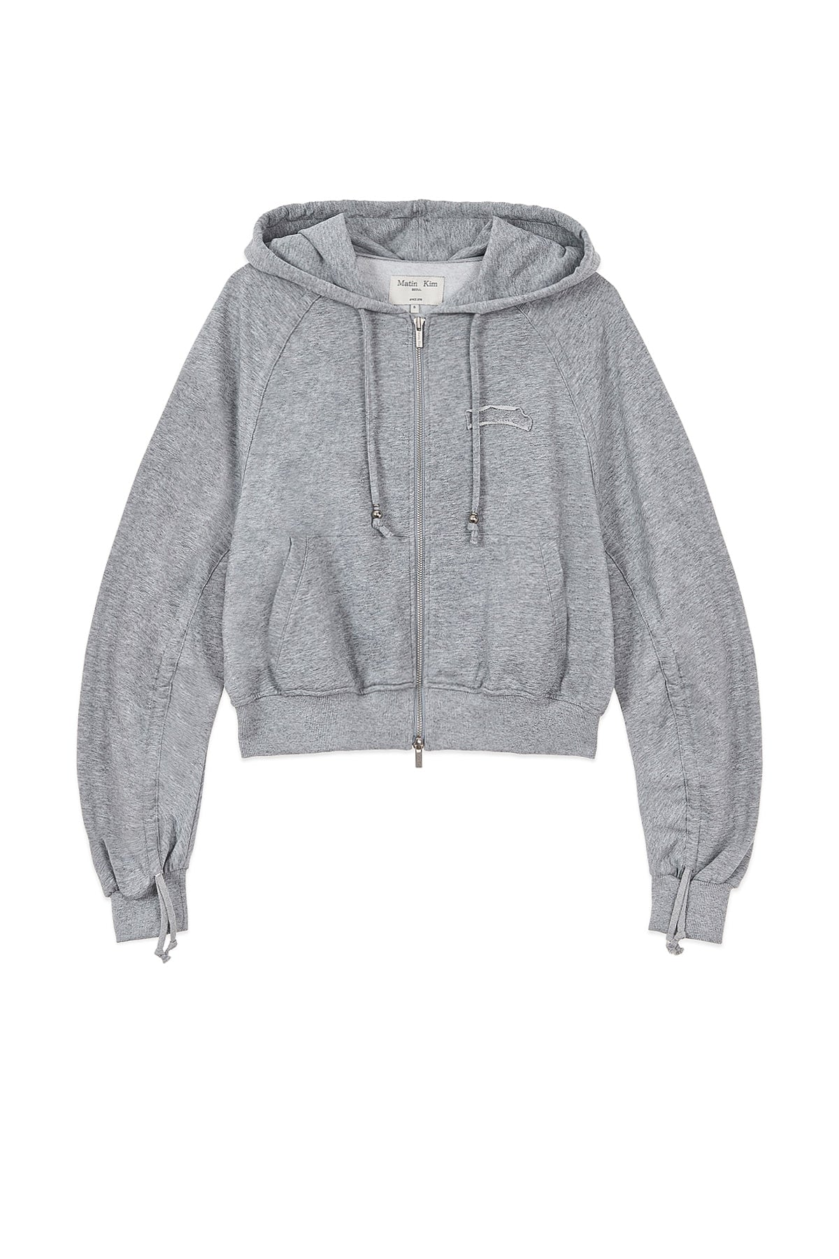 [matinkim] SLEEVE STRING DETAIL HOODY ZIP UP IN GREY