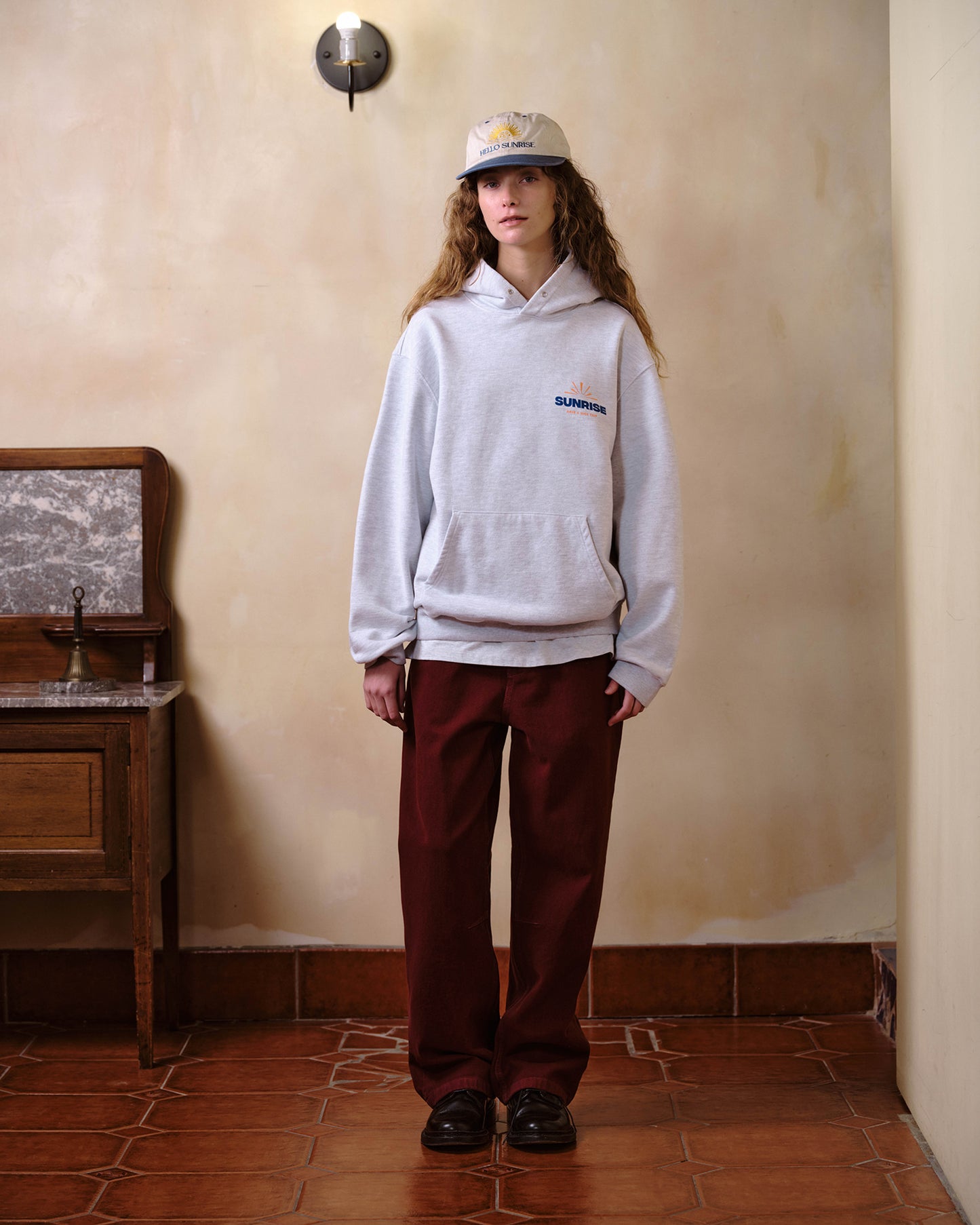 Washed Two Button Denim Pants_Burgundy