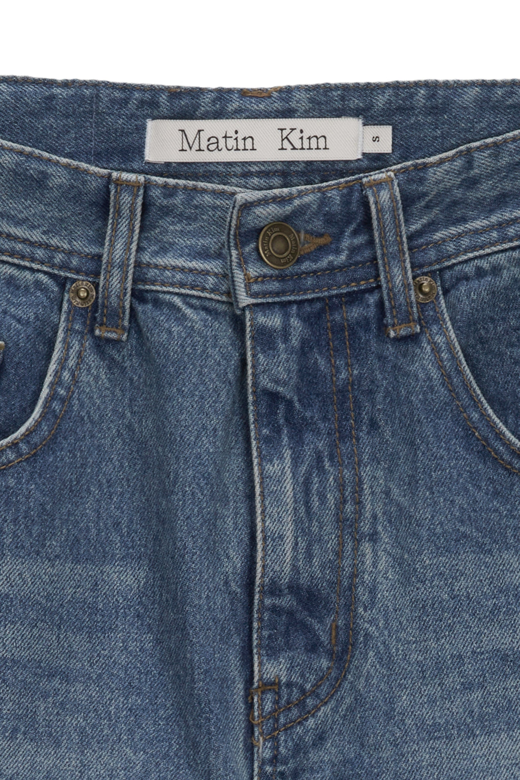 [matinkim] FOIL DETAIL DENIM BAGGY PANTS IN BLUE