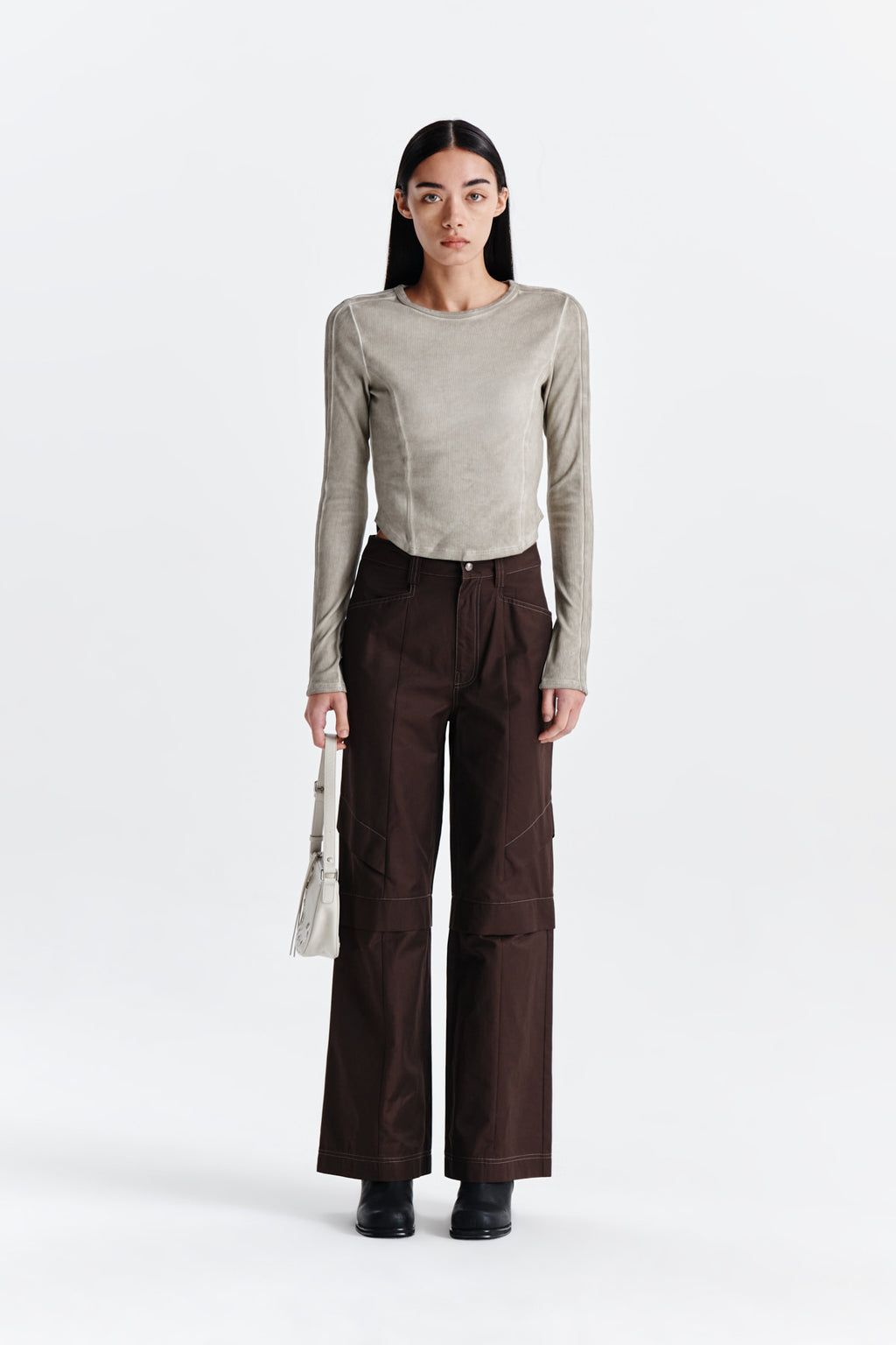 [matinkim] KNEE POINT TUCK WIDE PANTS IN BROWN