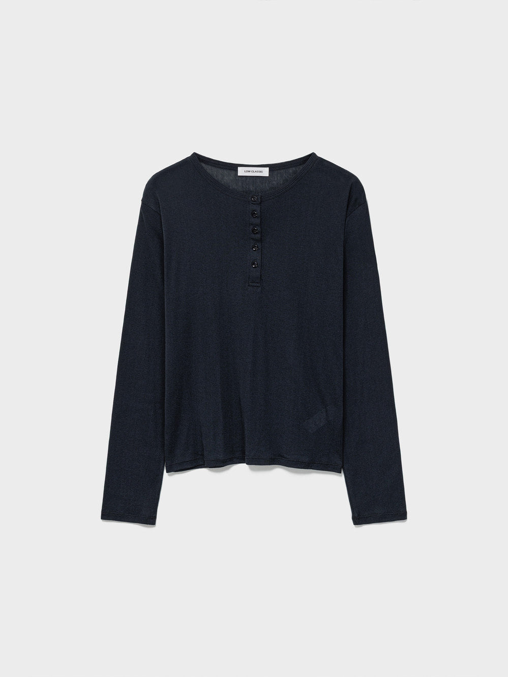 Low Classic Henley Neck Cotton Long Sleeve T-Shirt Navy