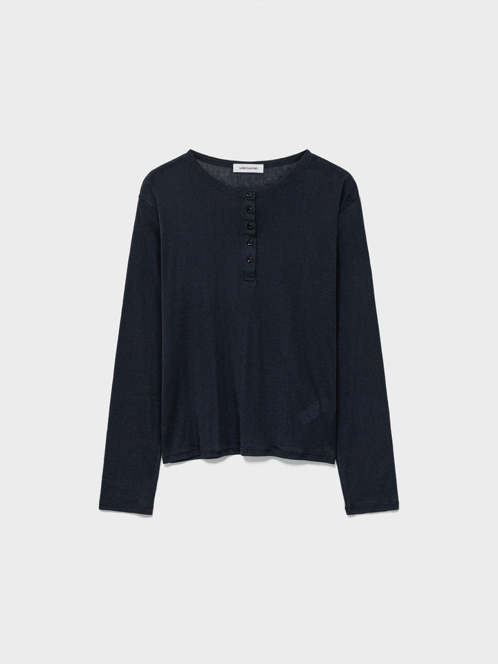 Low Classic Henley Neck Cotton Long Sleeve T-Shirt Navy