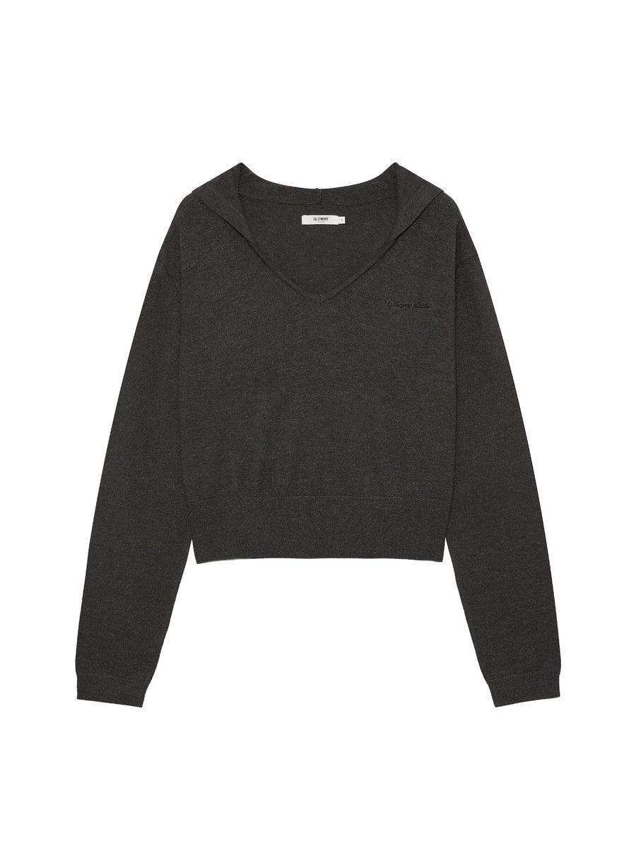 GLOWNY G Hug V-Neck Knit Hoodie (Charcoal)