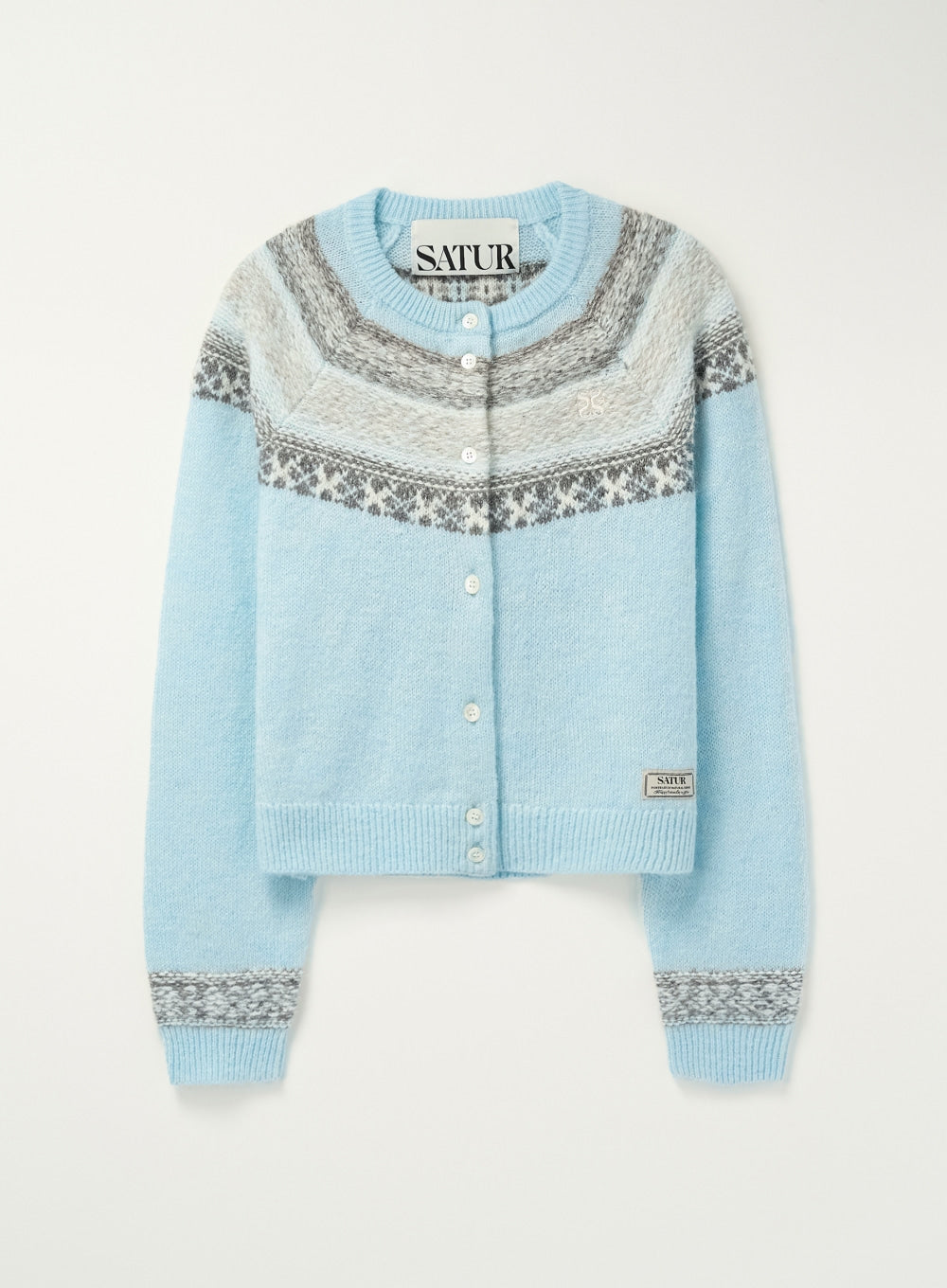 [satur] (W) Nordic Reverse Knit Cardigan - Sky Blue