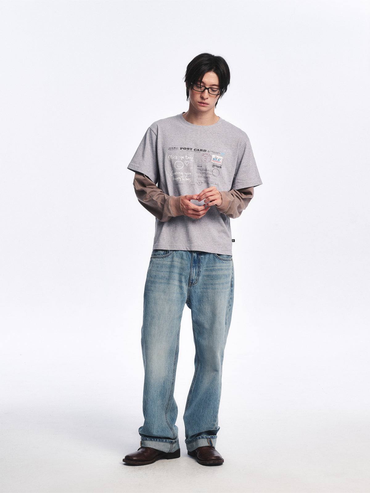 Low Classic Postcard Layered Tee Melange Grey - Low Classic