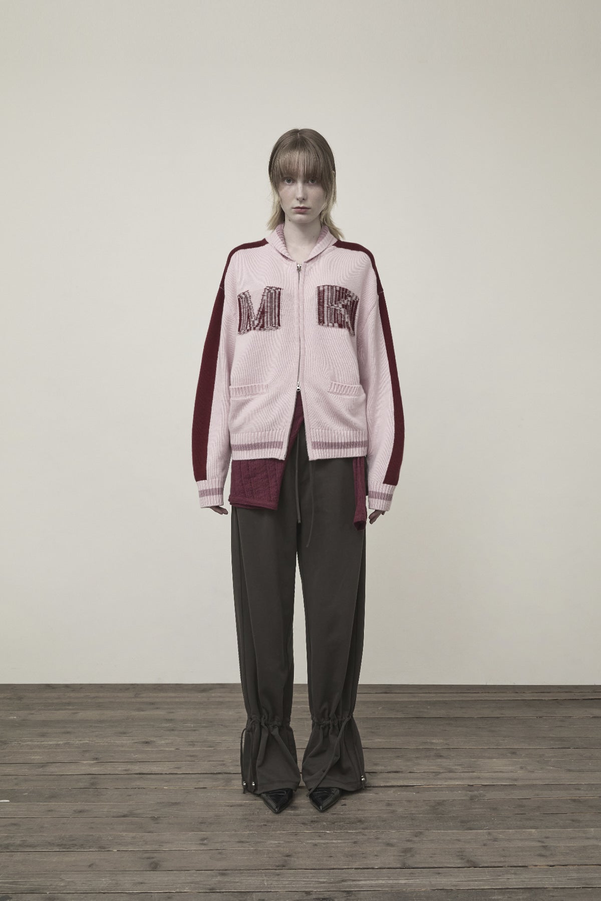 [matinkim] MATIN KIM INITIAL KNIT ZIP UP FOR WOMEN IN PINK