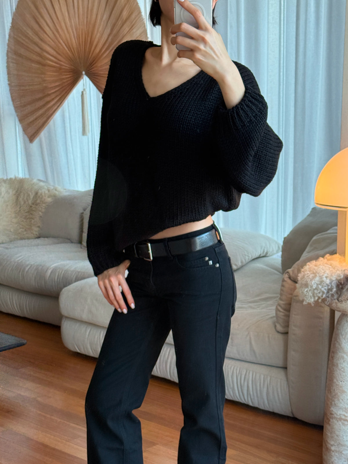 GLOWNY G Cozy Over Knit Top (Black)