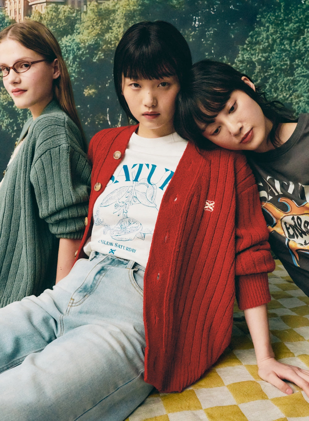 [satur] (W) Capri Citron Drawing Summer Graphic T-Shirt - Light Blue