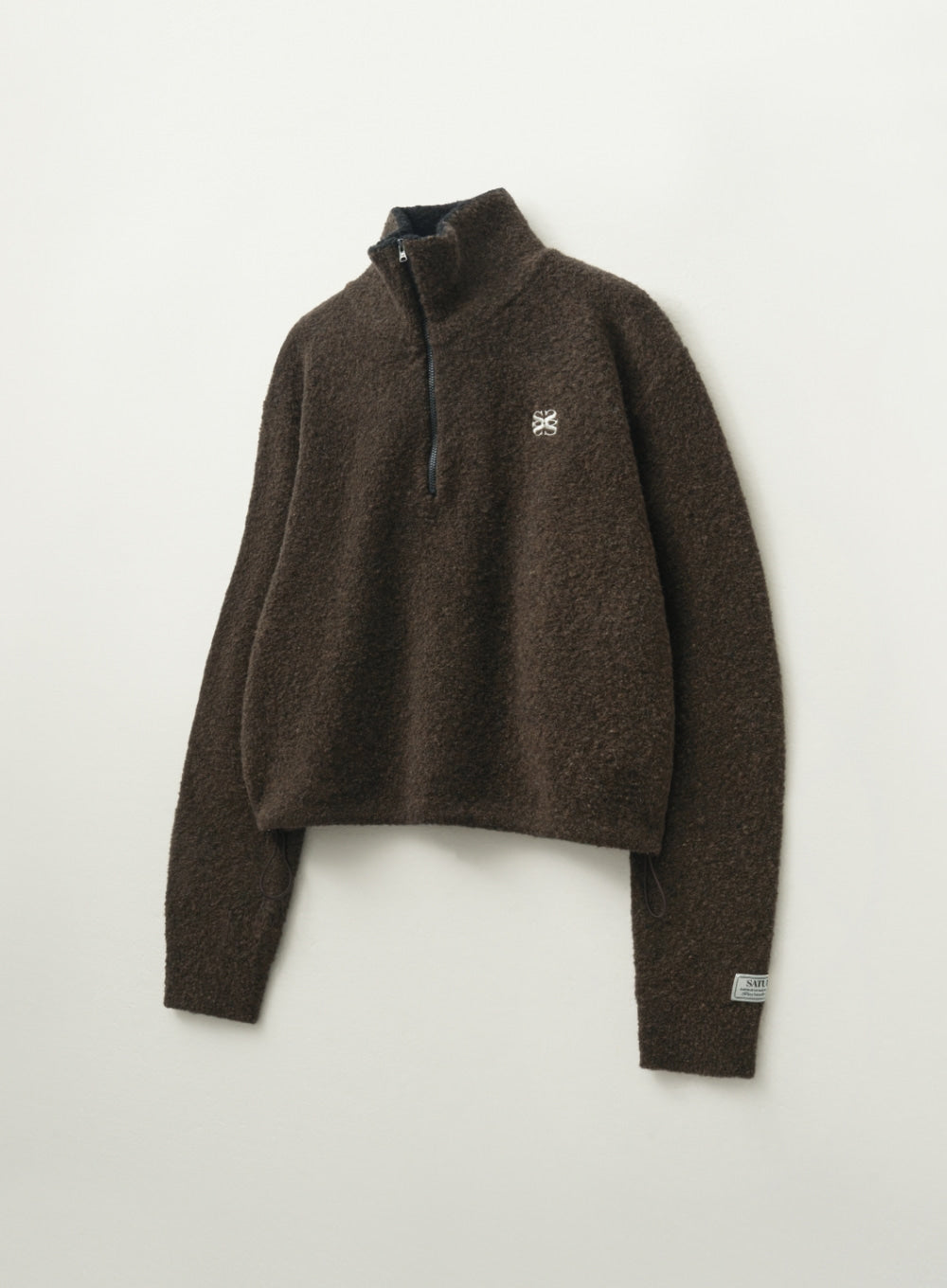[satur] (W) Crop Half Neck Fleece Knit Zip-up - Brown