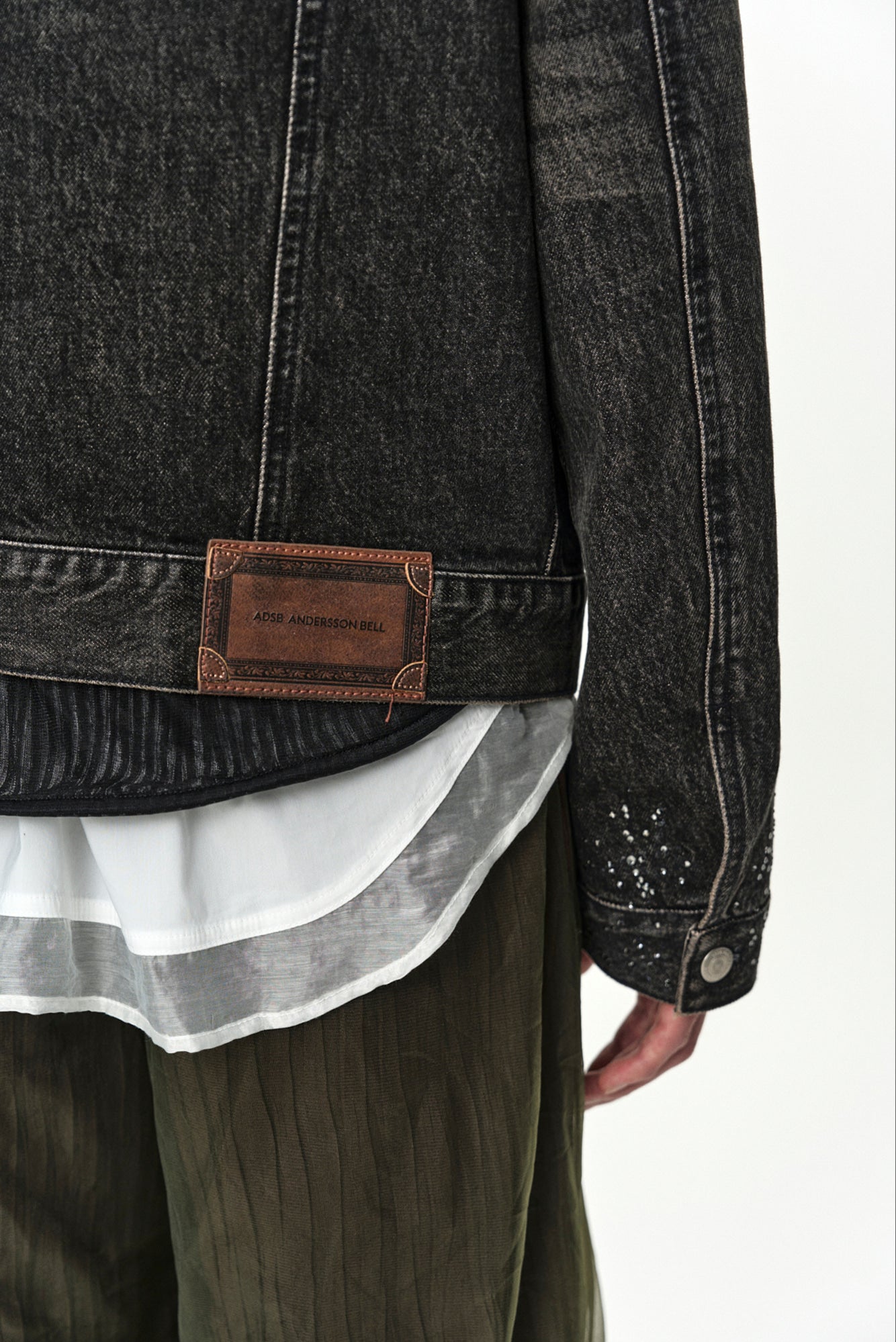 Andersson Bell Unisex Asymmetric Layered Beads Denim Jacket