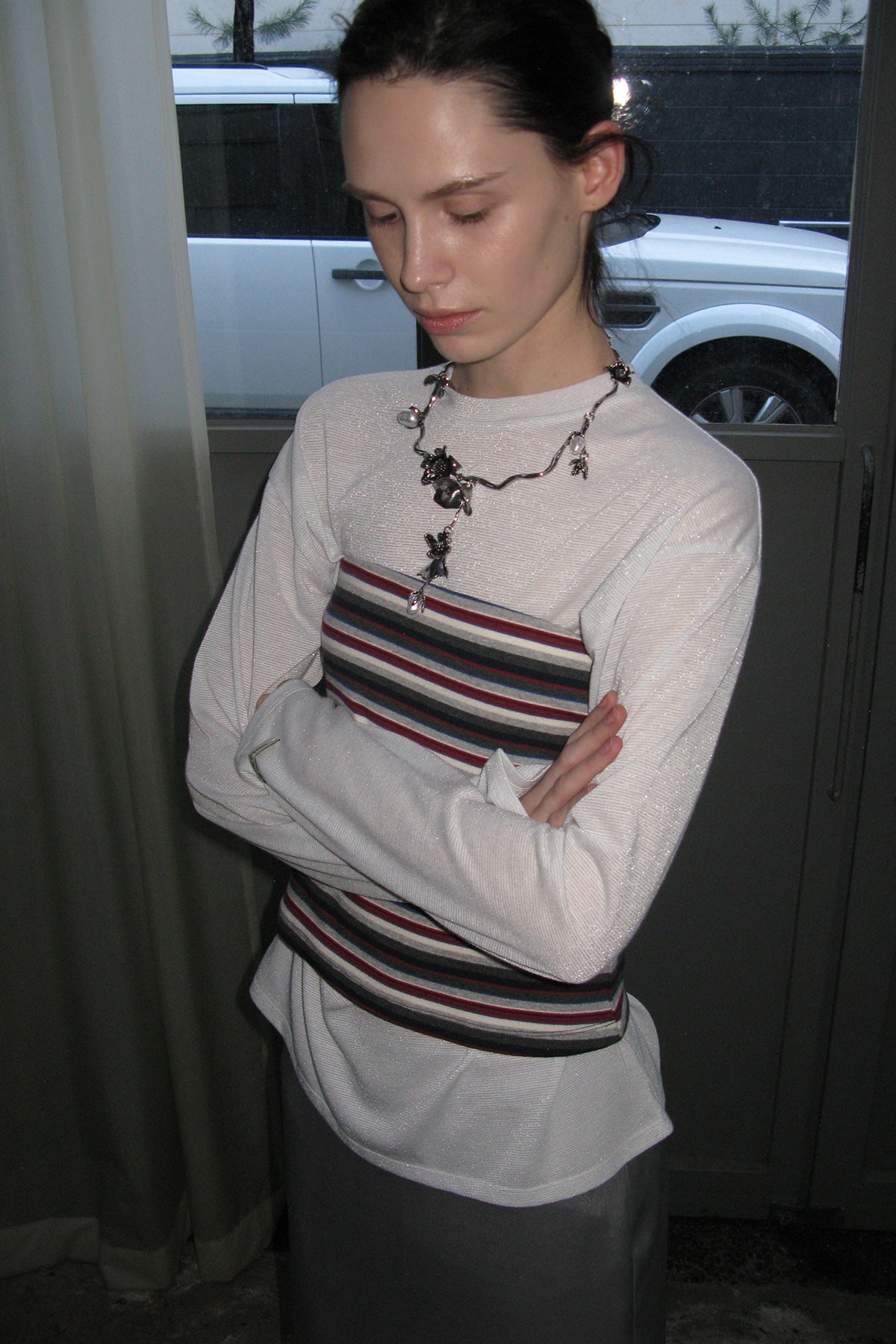 Overdueflair Stripe Long Sleeve T-Shirt Silver