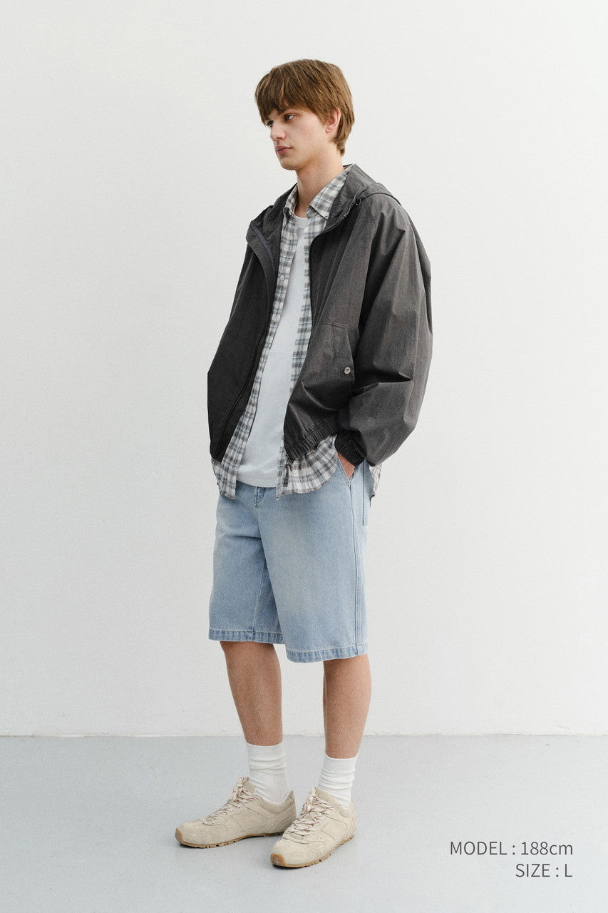 Dunst Pleated Bermuda Denim Shorts Light Blue