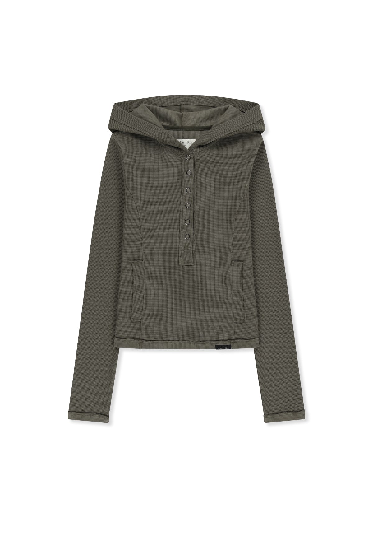 Matinkim Waffle Henley Neck Hood Top IN Khaki