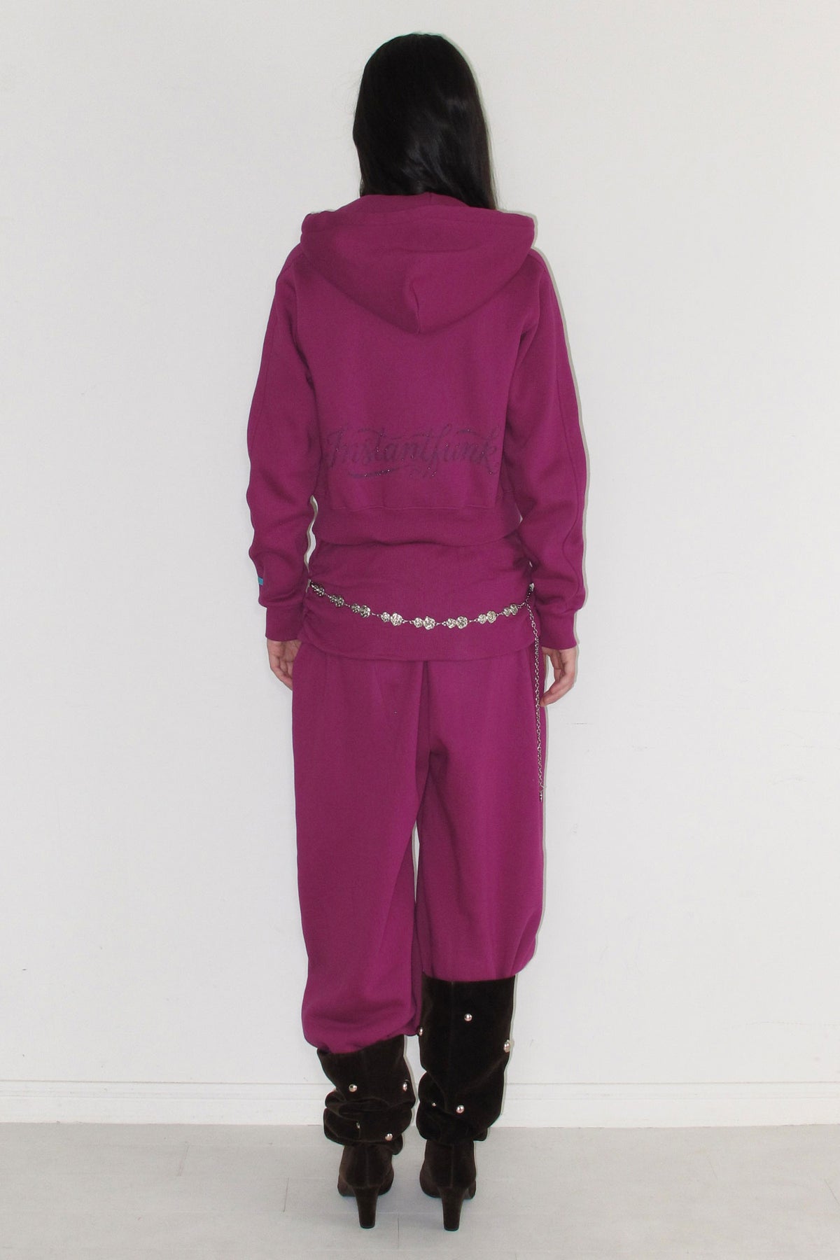 Instantfunk Rhinestone Zip Hood Up Hoodie - Purple