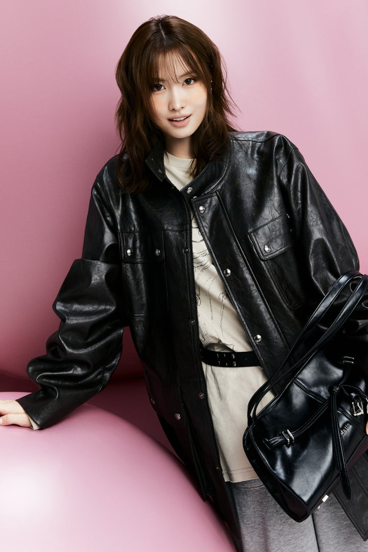 Matinkim Faux Leather Safari Jacket IN Brown