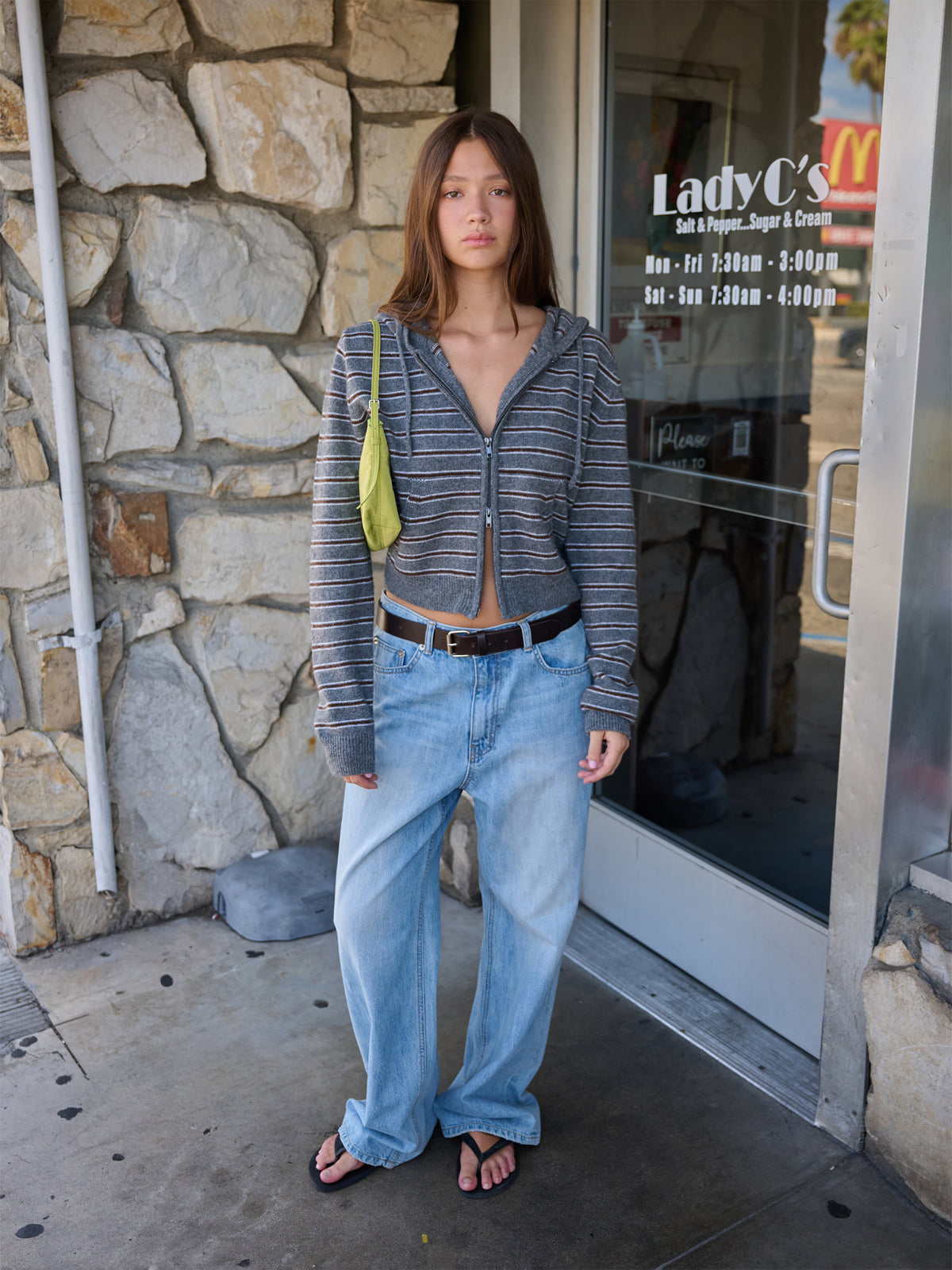 Low Classic Striped Zip-Up Hoodie Sweater Melange Grey